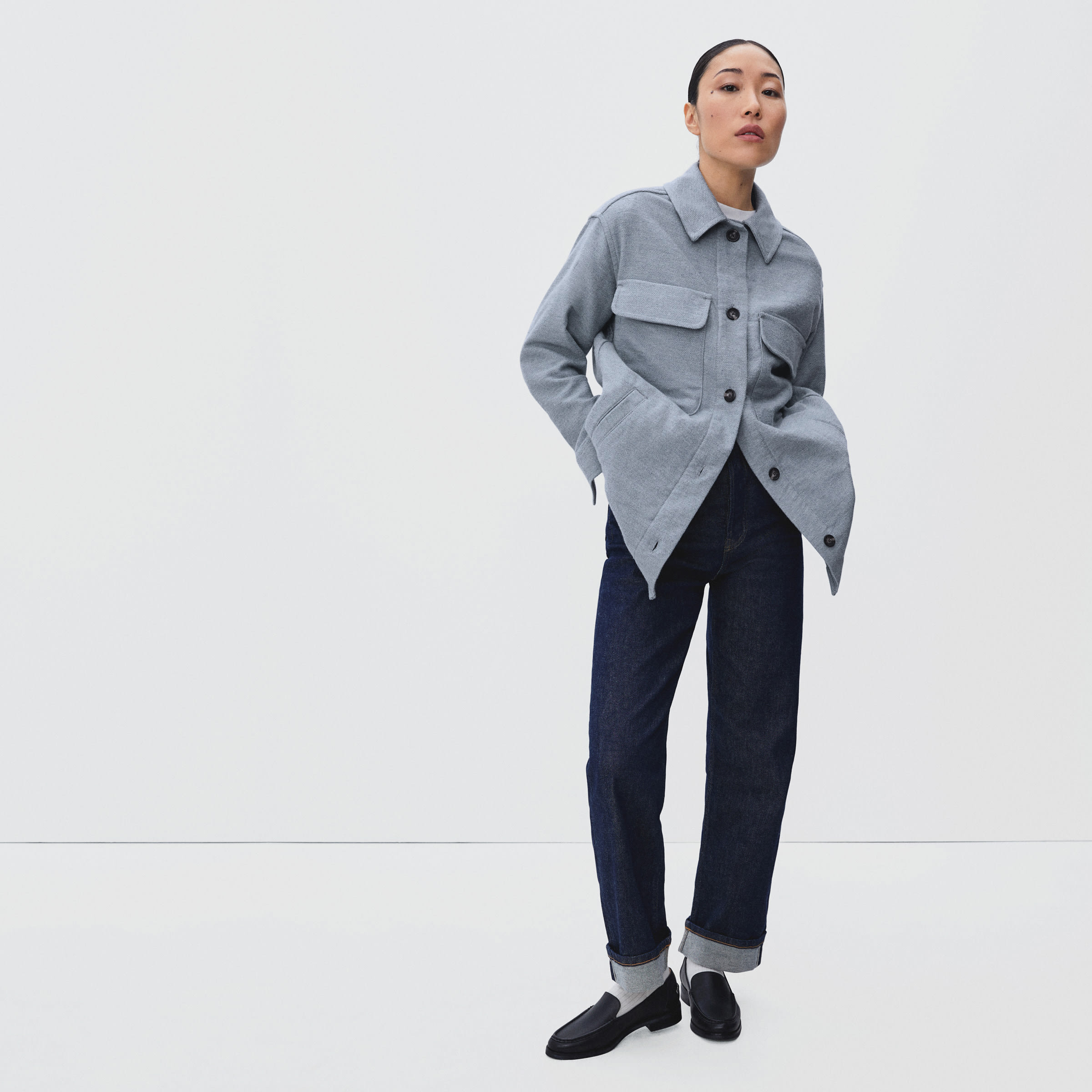The Oversized Shirt Jacket Heathered Cool Grey – Everlane