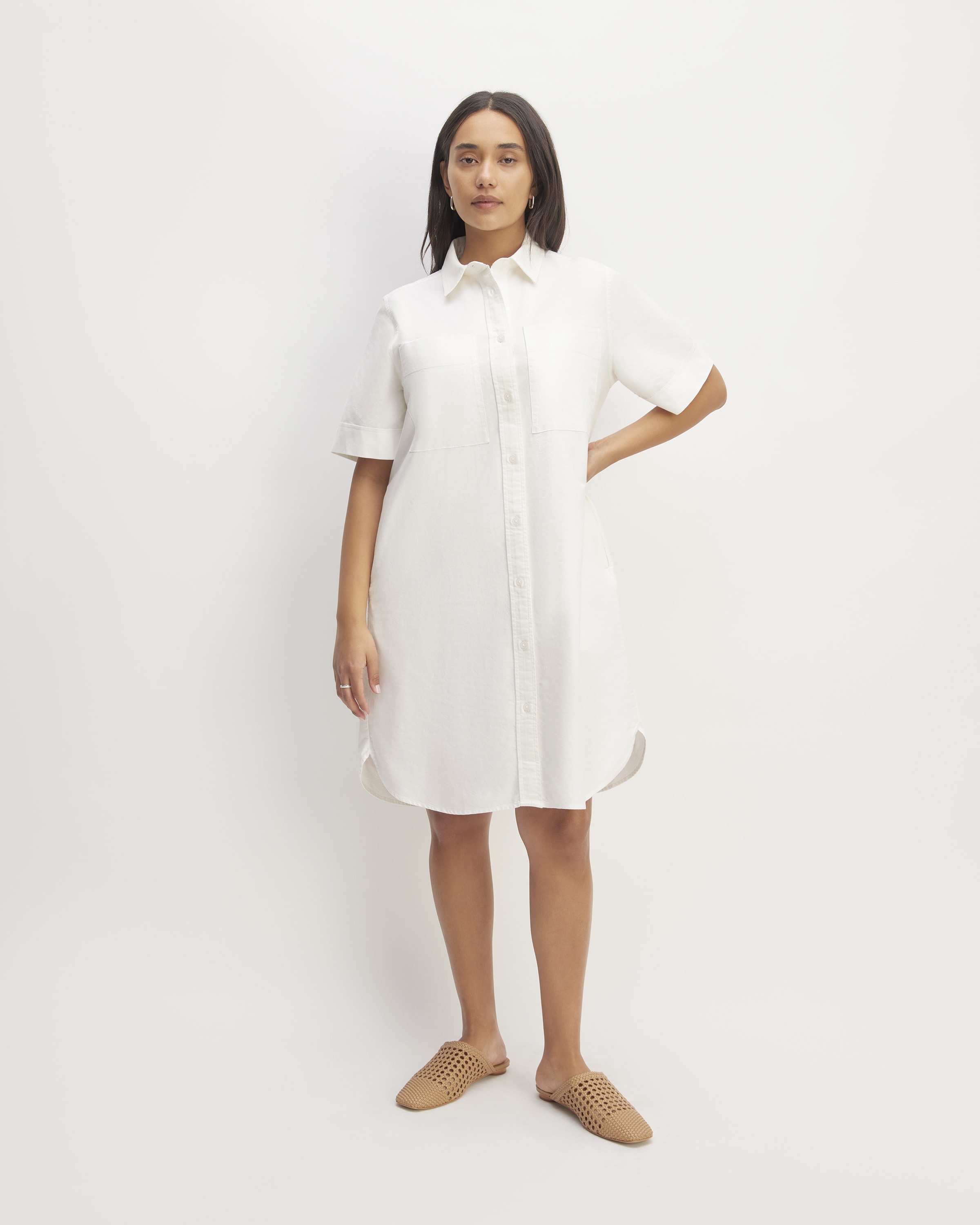 Everlane Women s Oxford Short Sleeve Shirt Dress in White Size 2XL