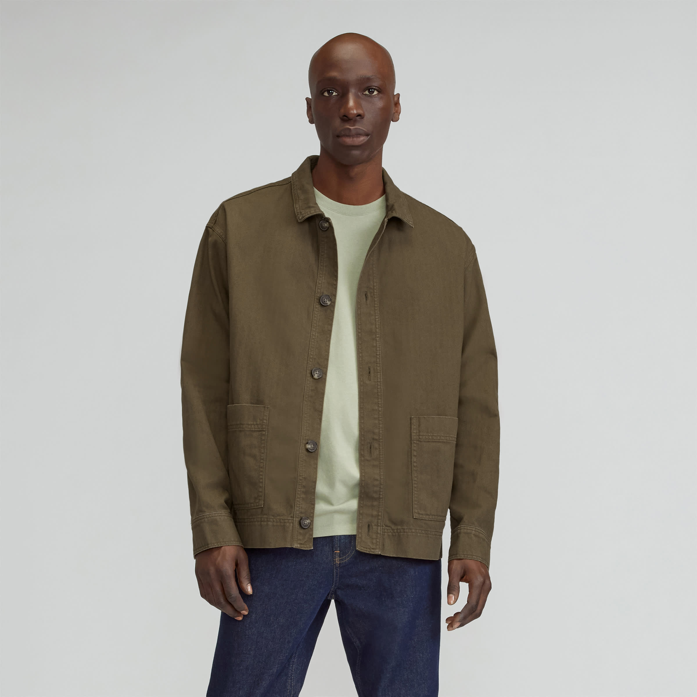 The Organic Cotton Herringbone Utility Jacket Beech Everlane