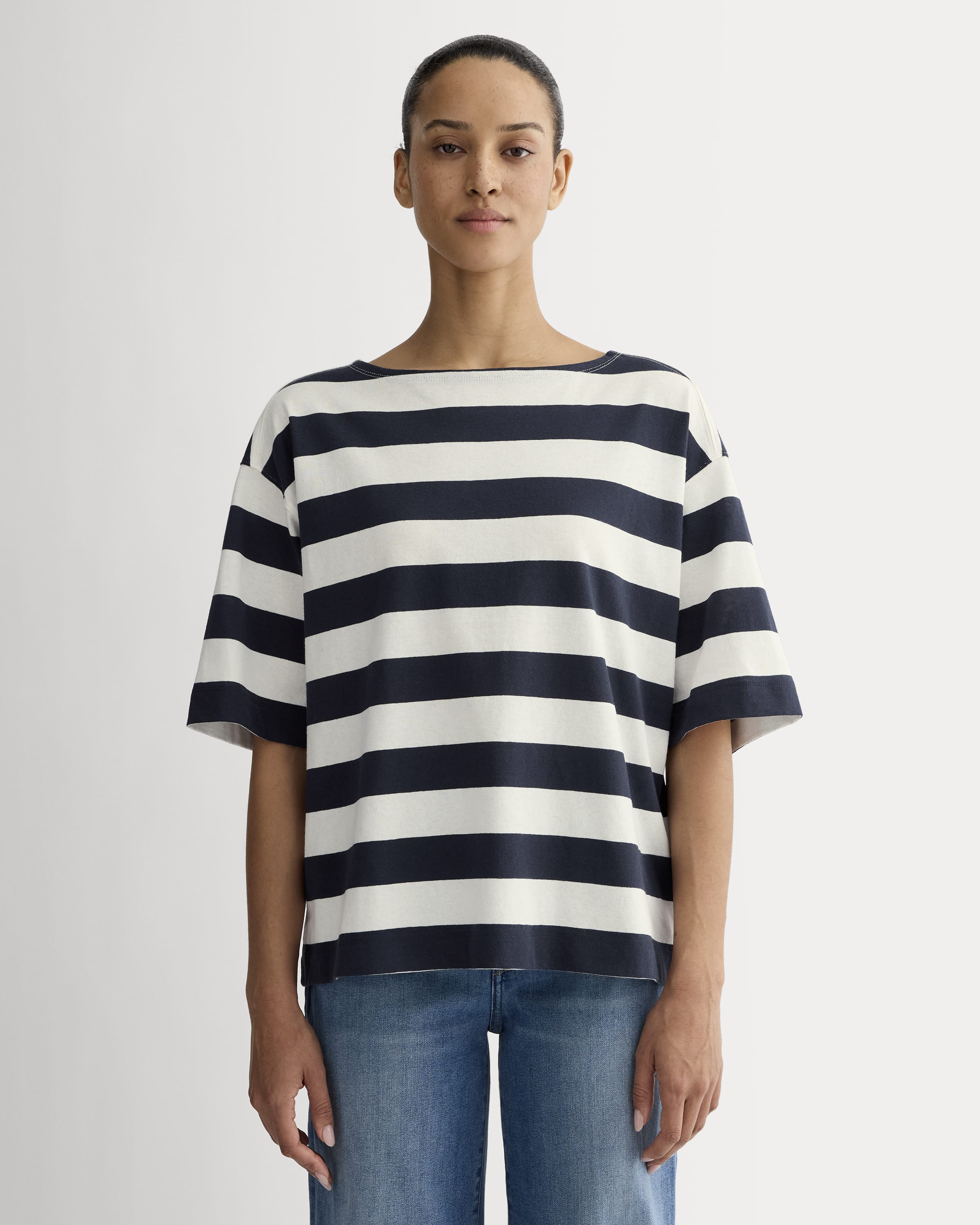 Everything In Time Off Shoulder Oversized Tee Navy