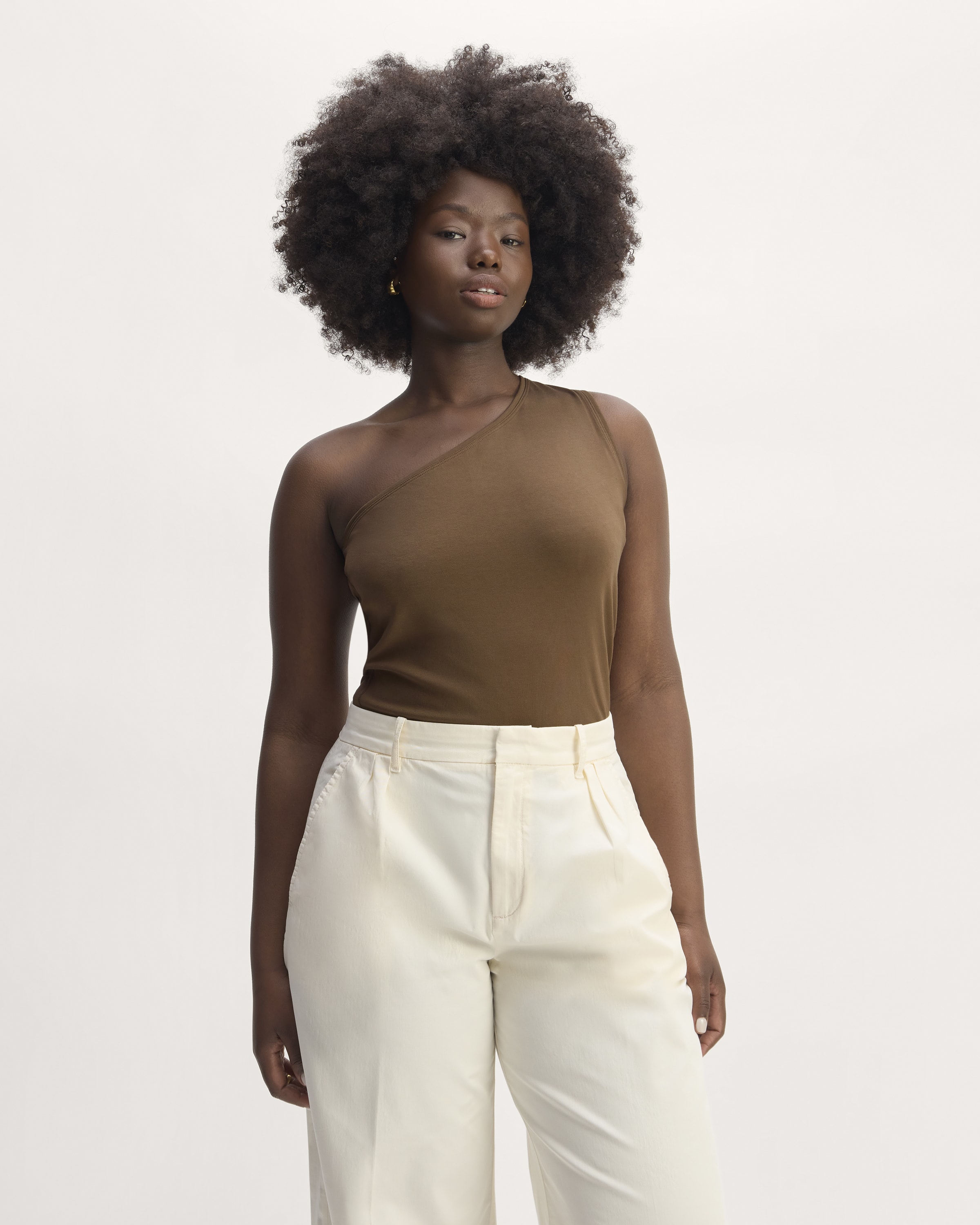 The Form One Shoulder Tank Cocoa Everlane