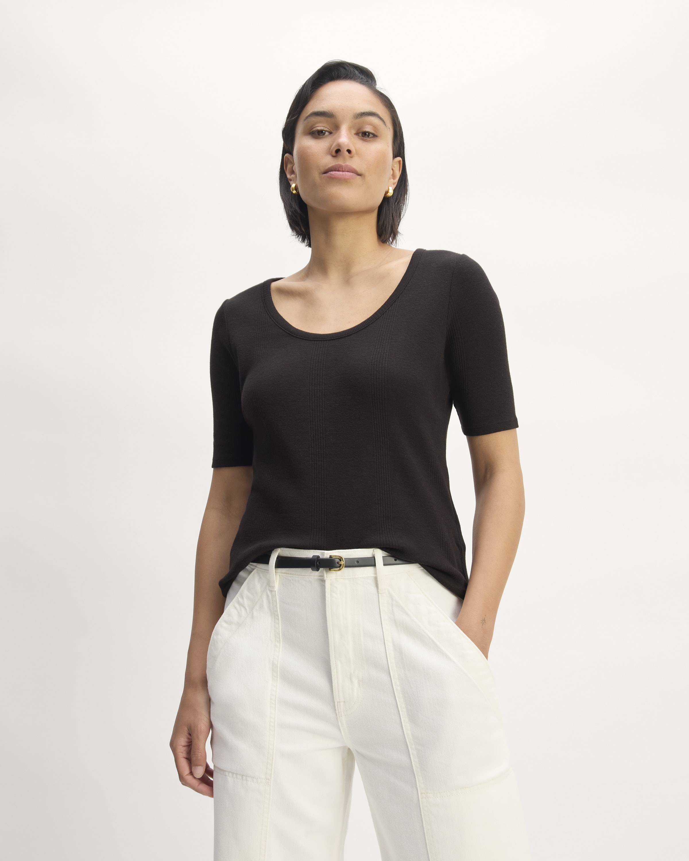 The Vintage Rib Scoop-Neck Top Black – Everlane