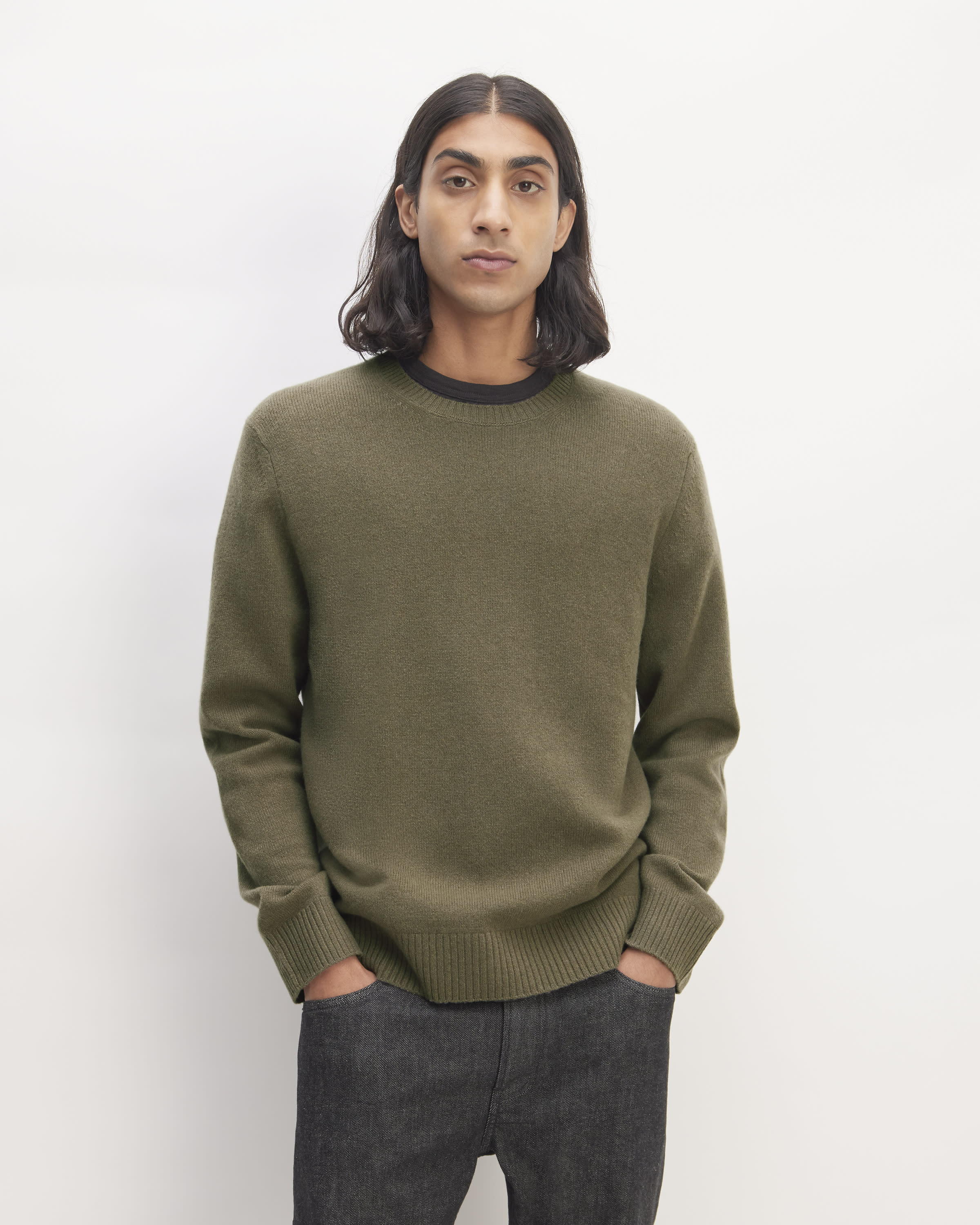 West End Kildare Merino Crew Neck Sweater in Army Green main image 1