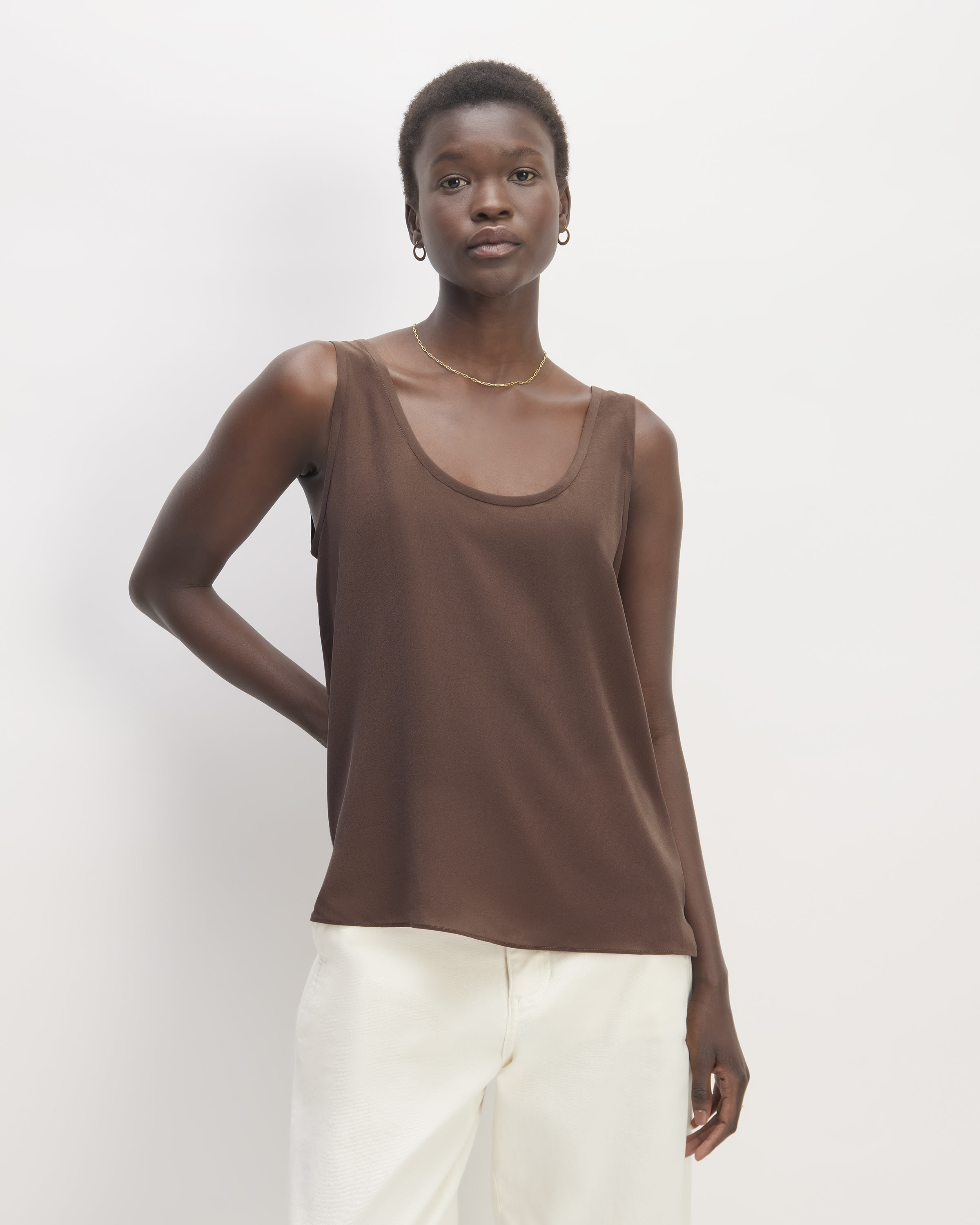 The Washable Clean Silk Scoop-Neck Tank Cocoa - Everlane
