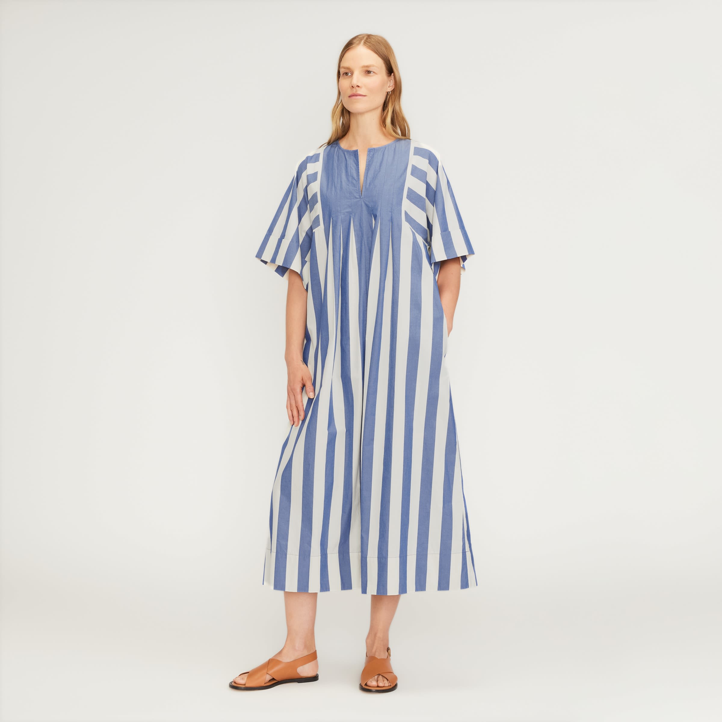 The Poplin Caftan Dress Mazarine Blue / Bone – Everlane