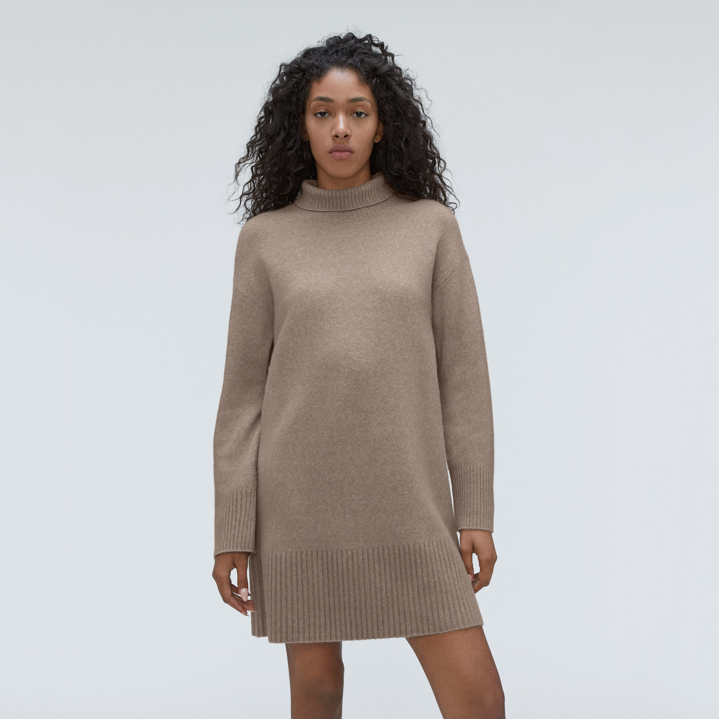 The Cozy Stretch Turtleneck Dress Taupe Grey – Everlane
