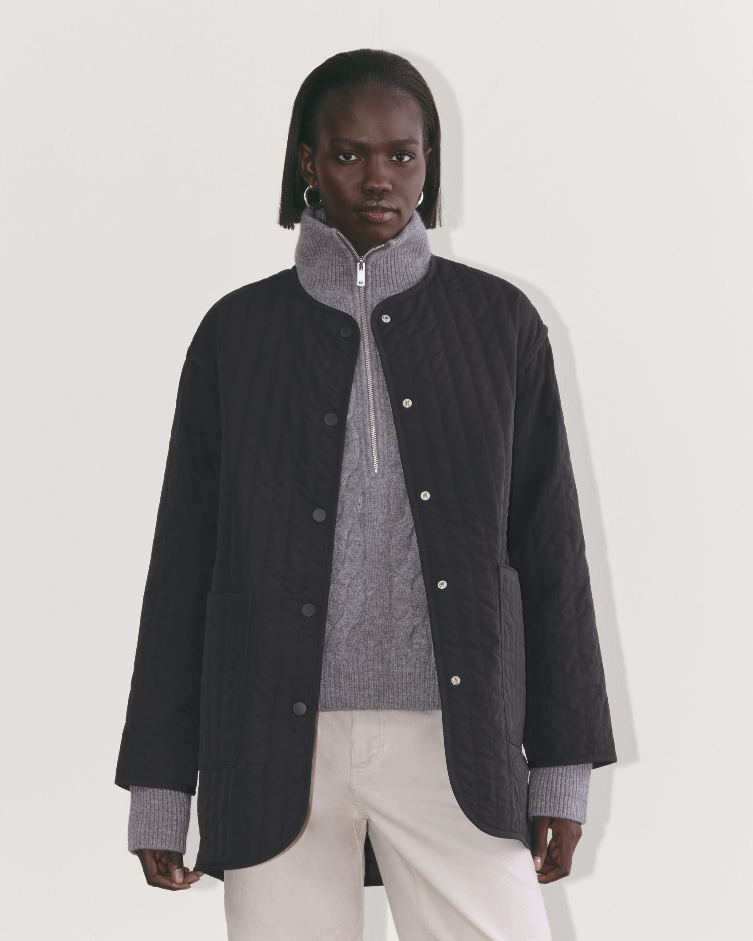 The Midi Quilted Liner Black – Everlane