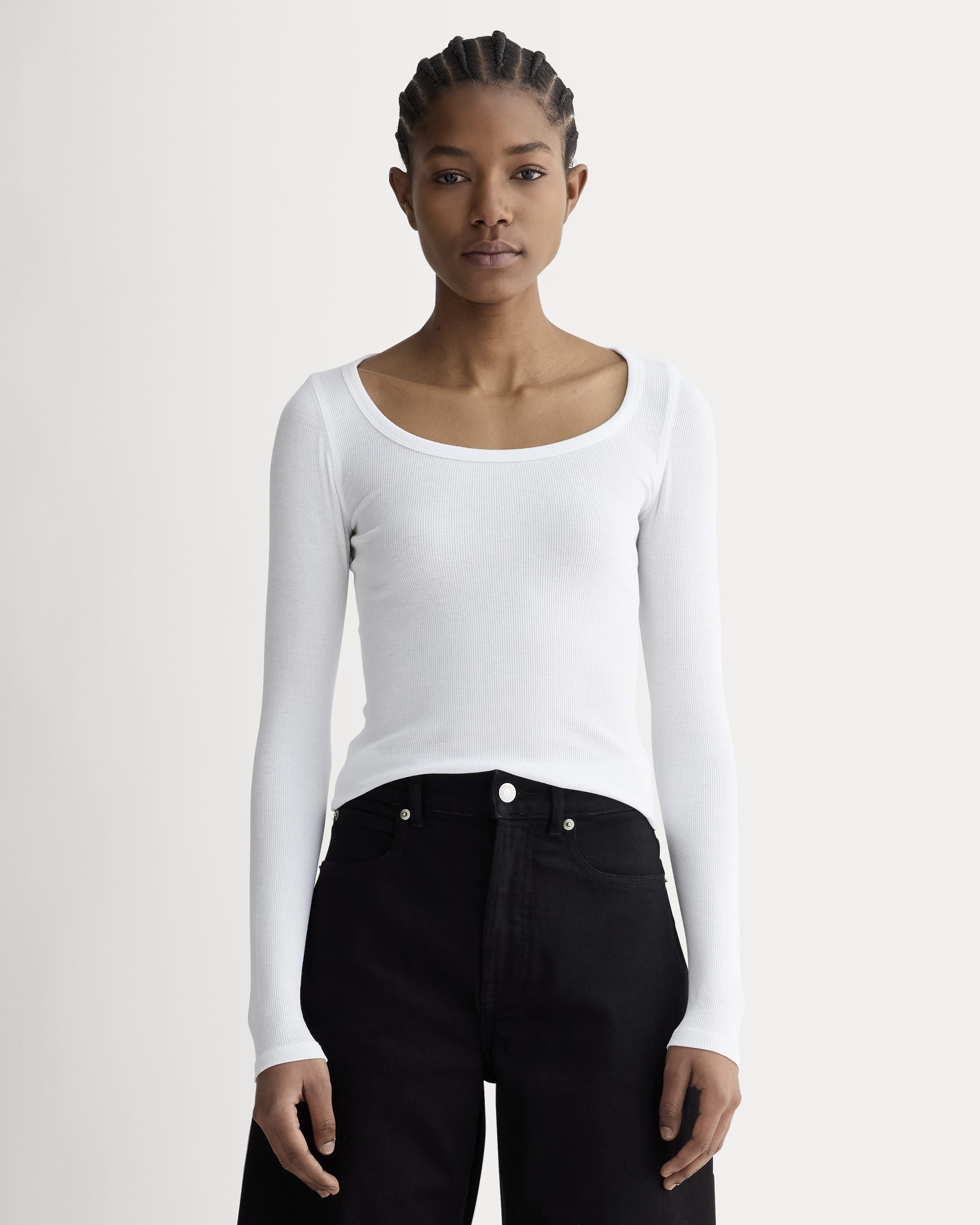 The Luxe Rib Long-Sleeve Scoop-Neck Tee White – Everlane