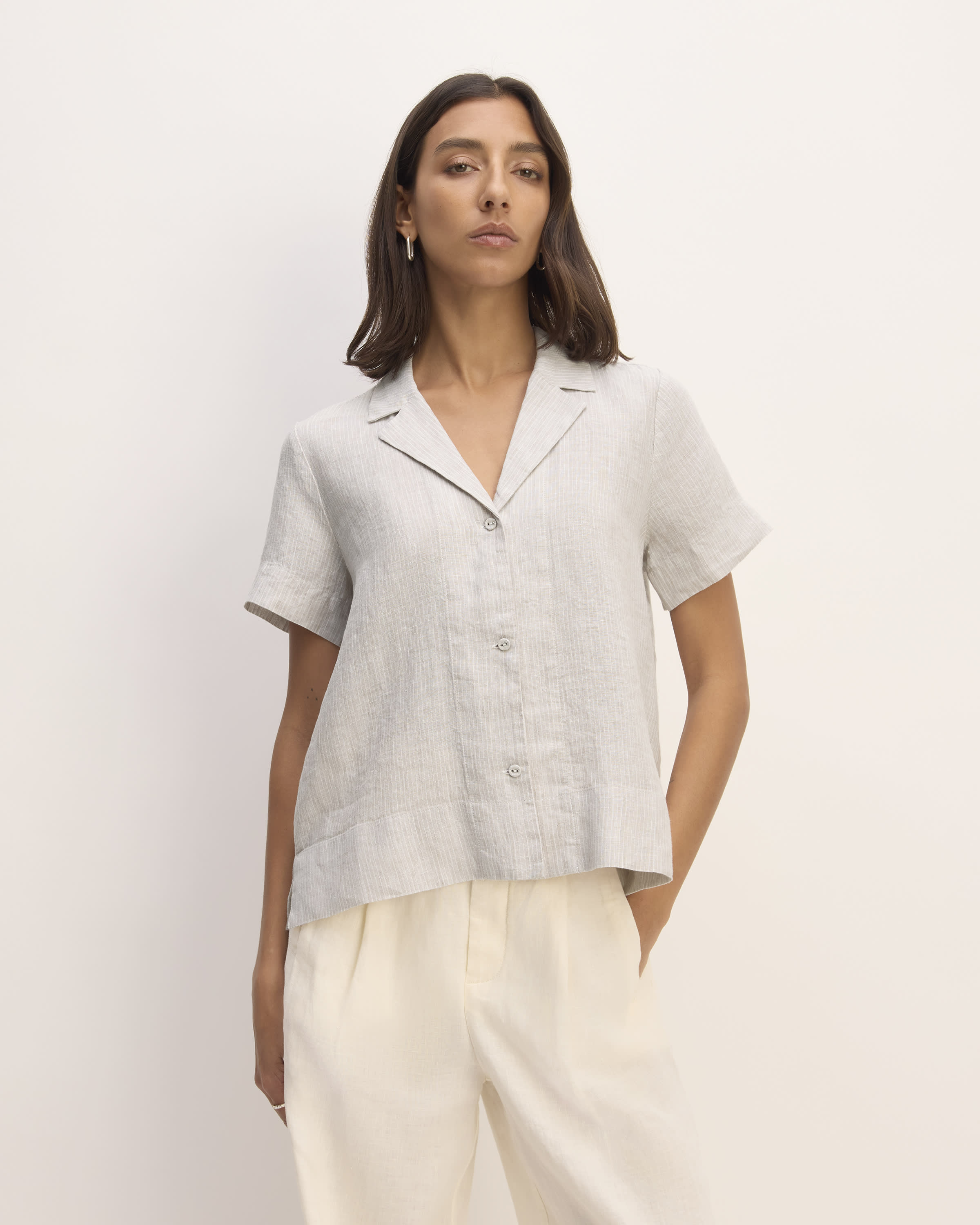 The Linen Short-Sleeve Notch Shirt Stone / White – Everlane
