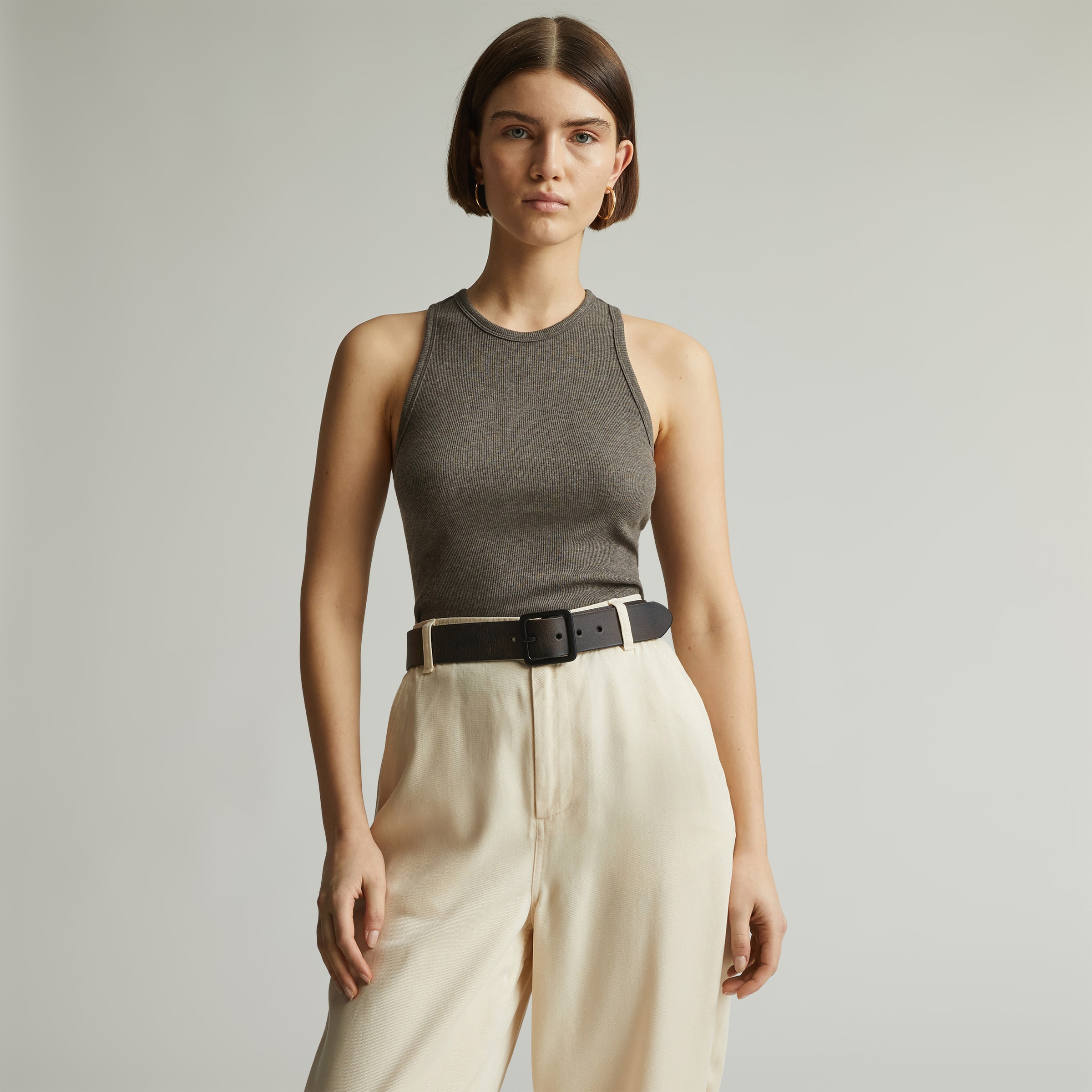 The Supima® Micro-Rib Racerback Tank Heathered Fatigue – Everlane