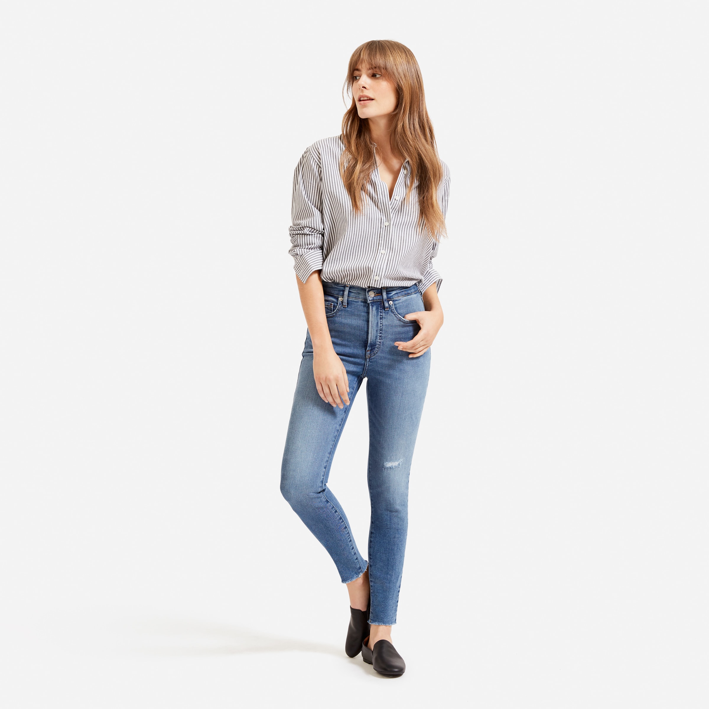 The Authentic Stretch High-Rise Skinny Distressed Mid Blue – Everlane