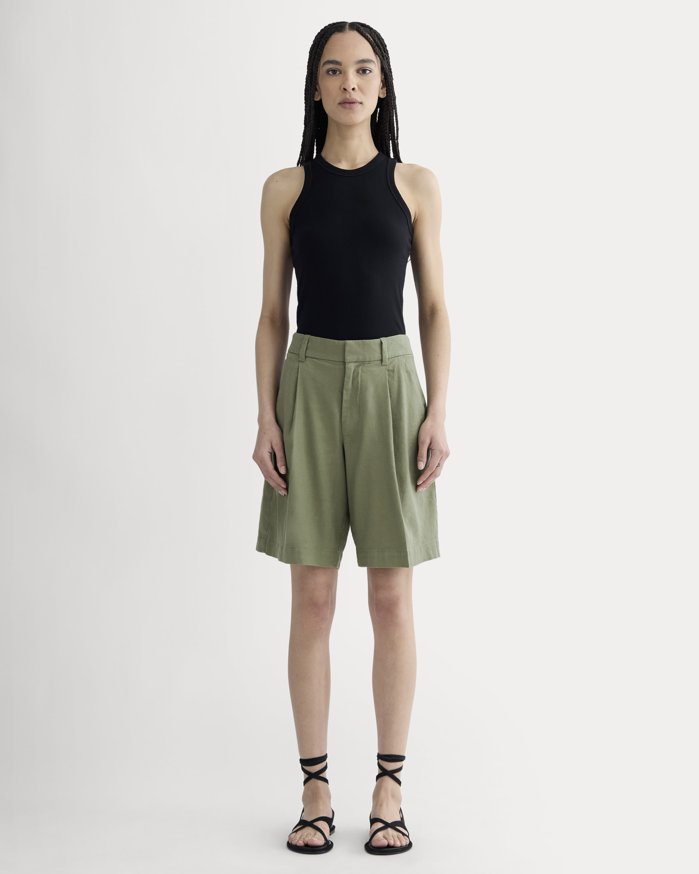 Pcvinsty Hw Linen Shorts Deep Lichen Green