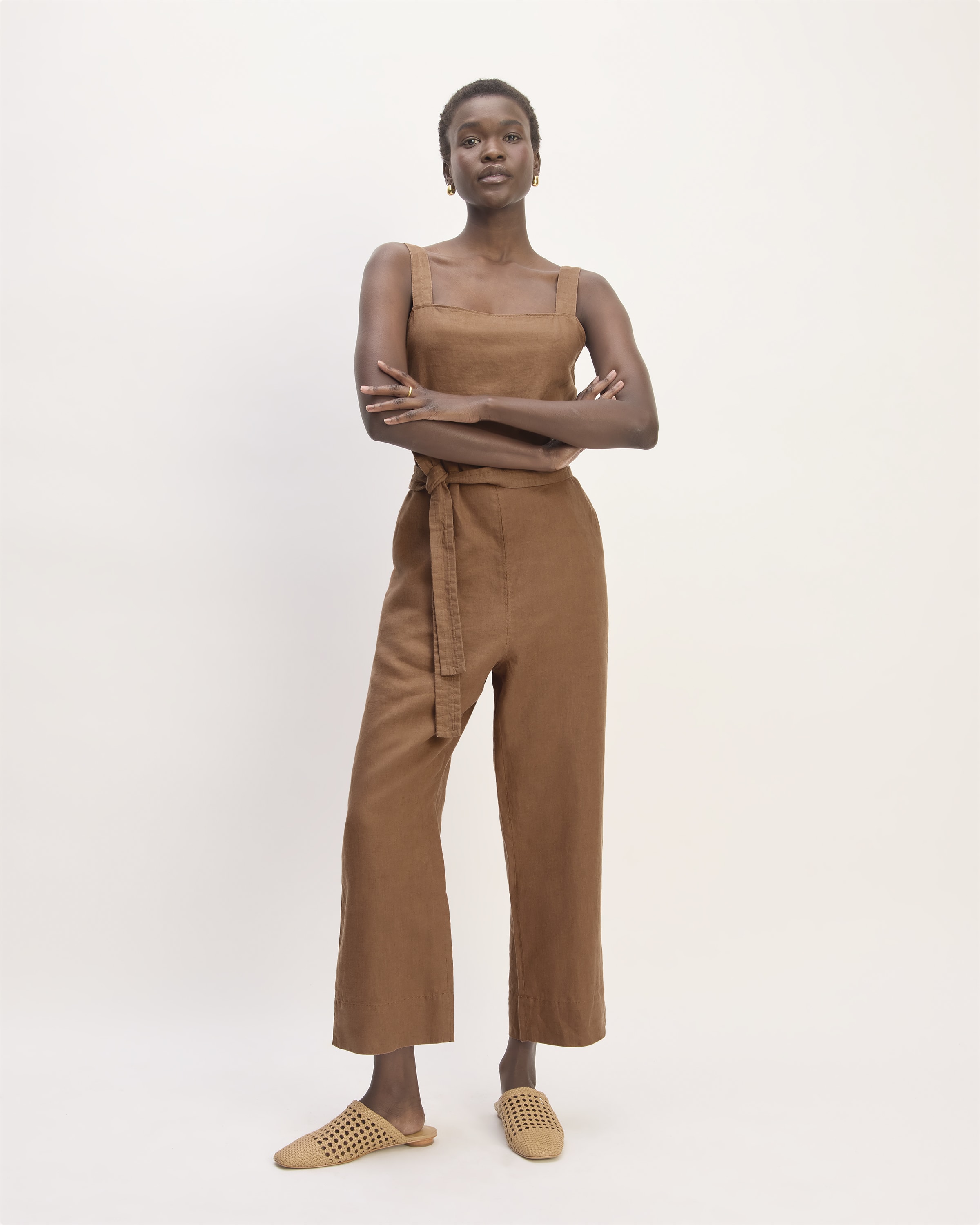 L’Academie The Jomana Linen Blend Jumpsuit store In Tiramisu Brown XS