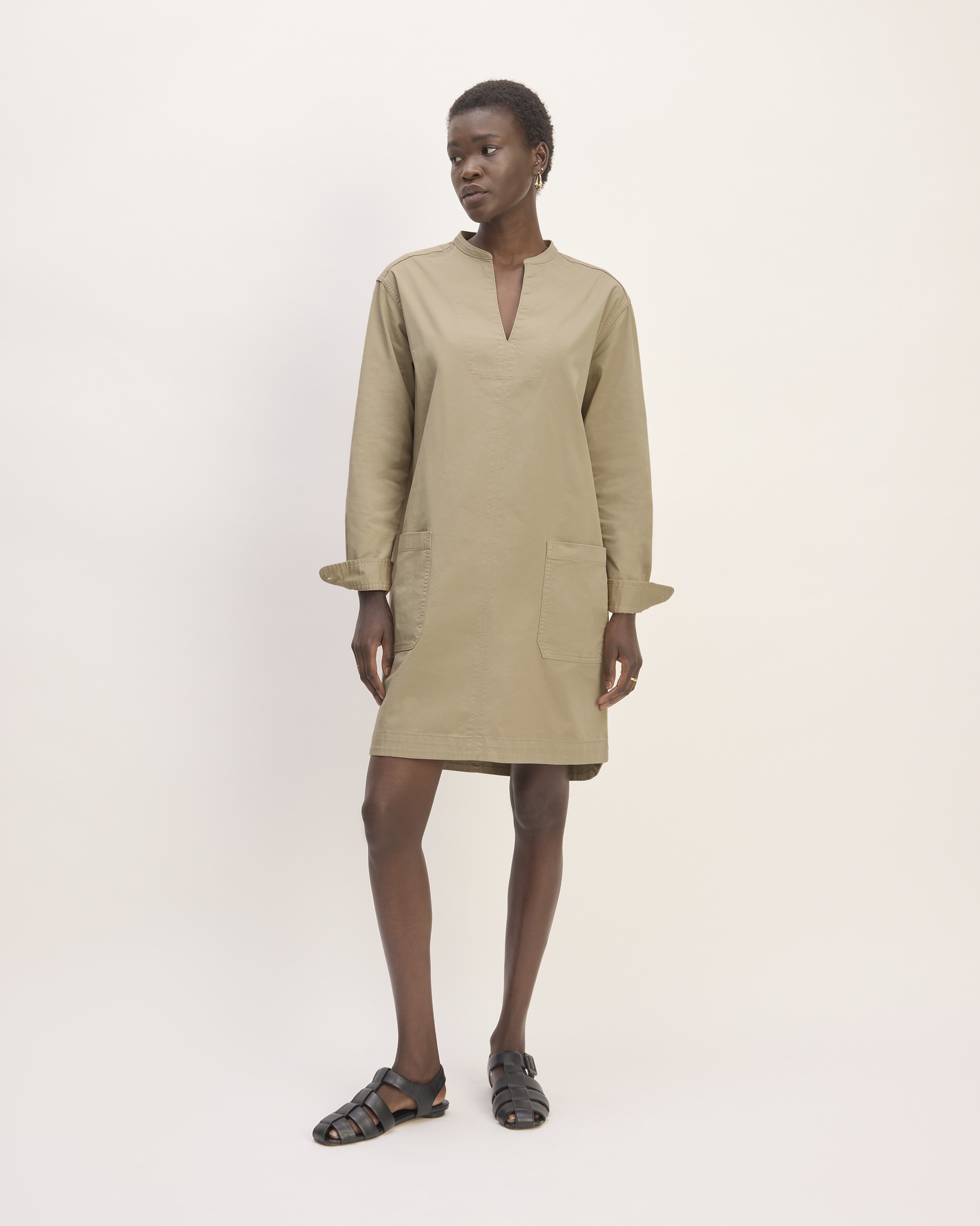 The LongSleeve Utility Mini Dress Trench Coat Khaki Everlane