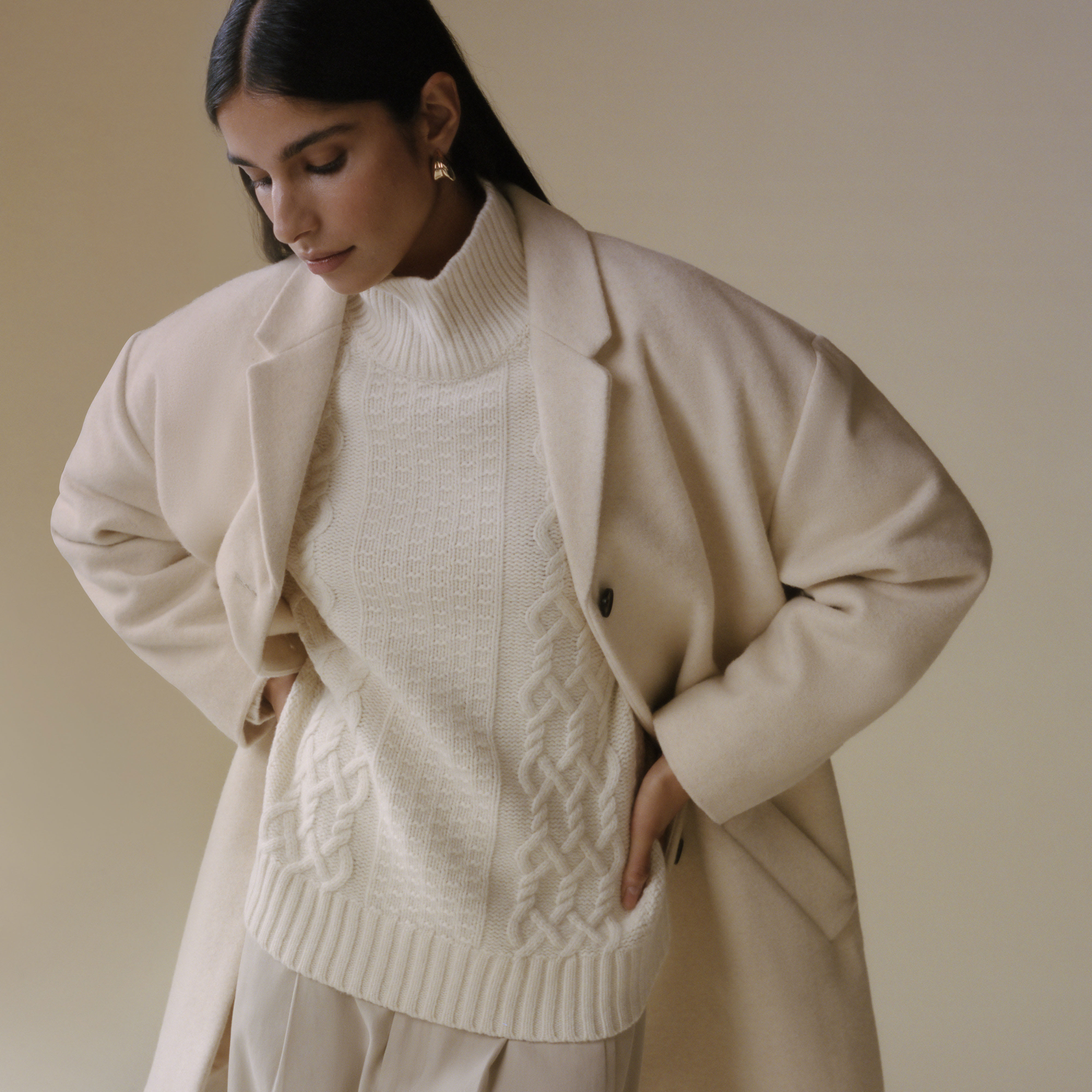 The Felted Merino Cable Sweater Bone Everlane