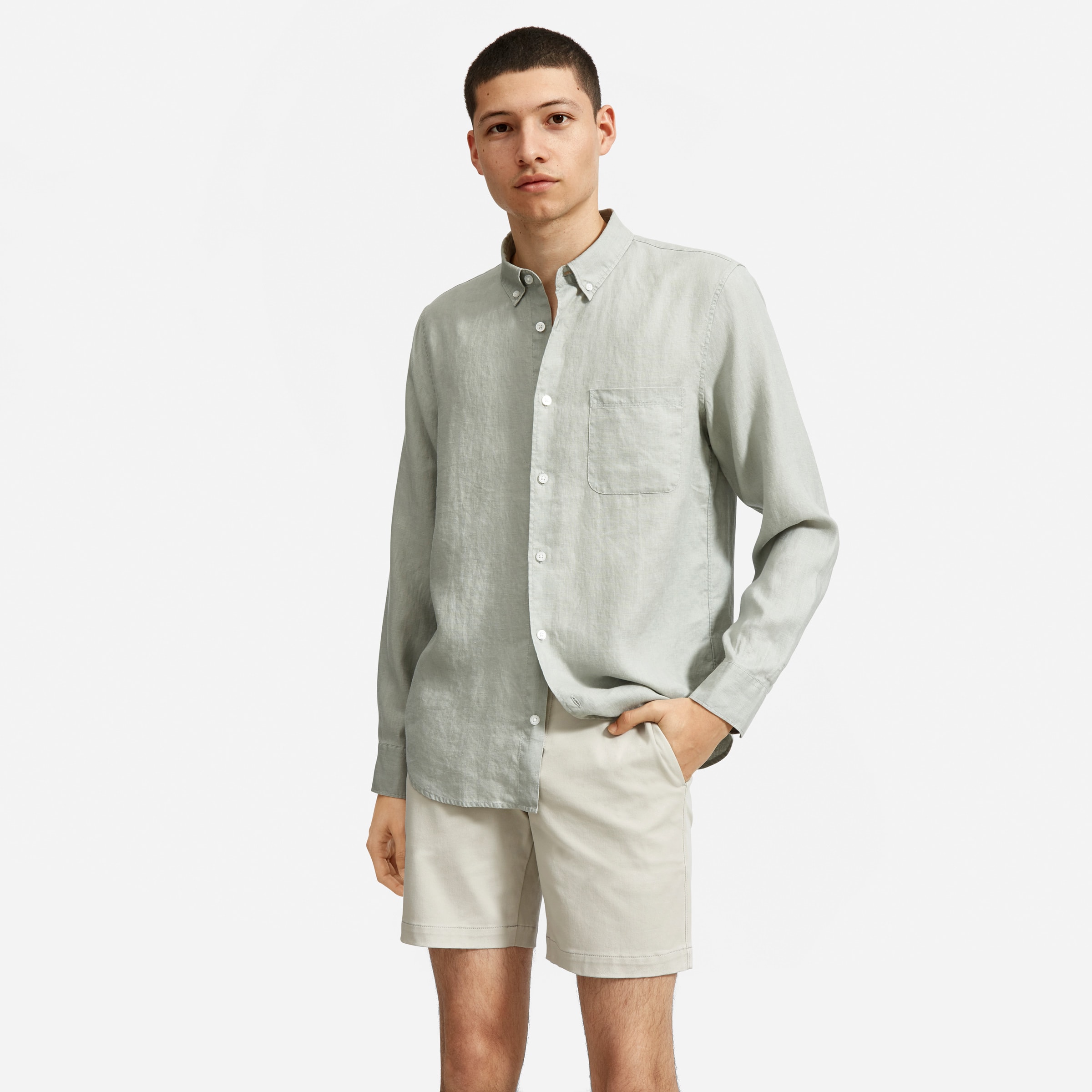The Linen Standard Fit Shirt Light Sage – Everlane