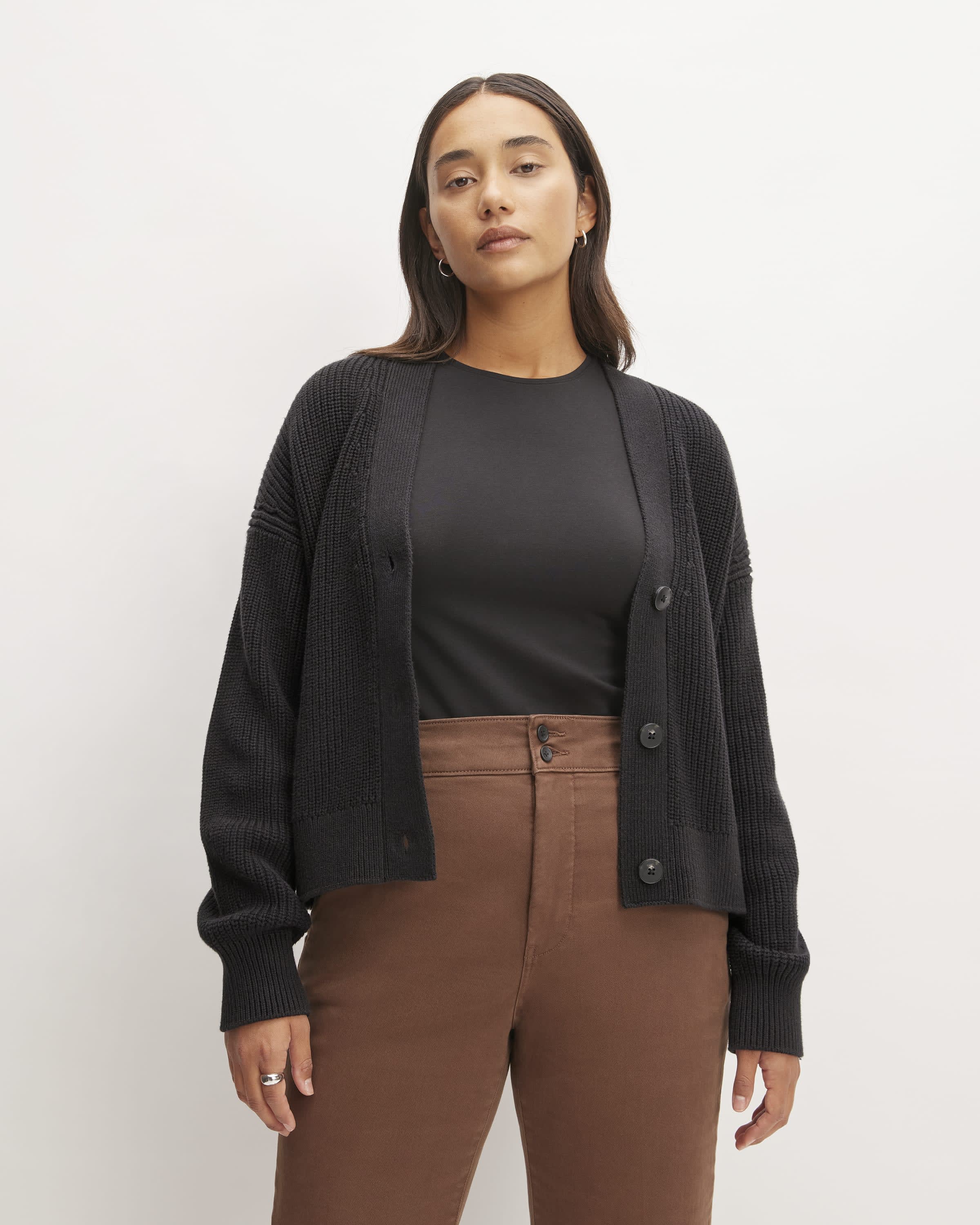 The Organic Cotton Relaxed Cardigan Black – Everlane