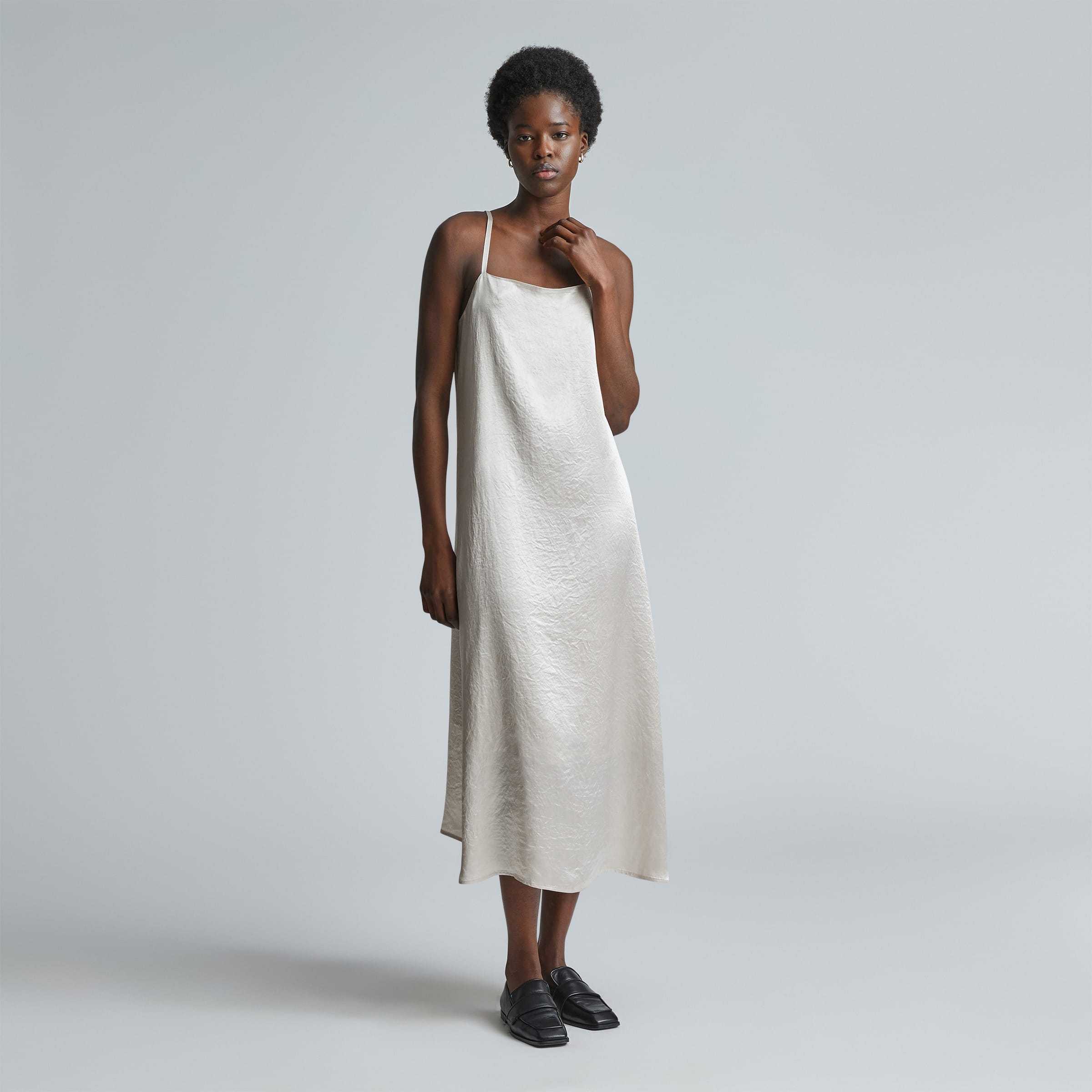 The Satin SquareNeck Slip Dress Cream Everlane
