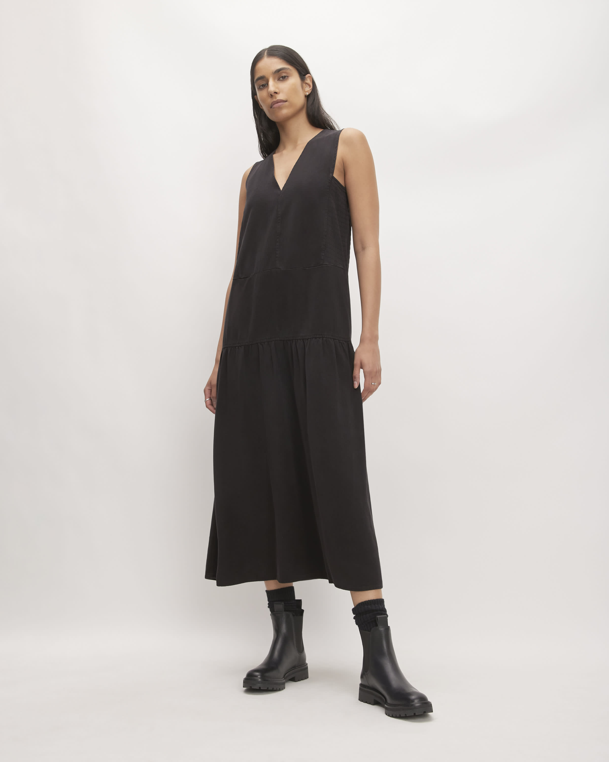 The Tencel™ V Neck Dress Black Everlane 