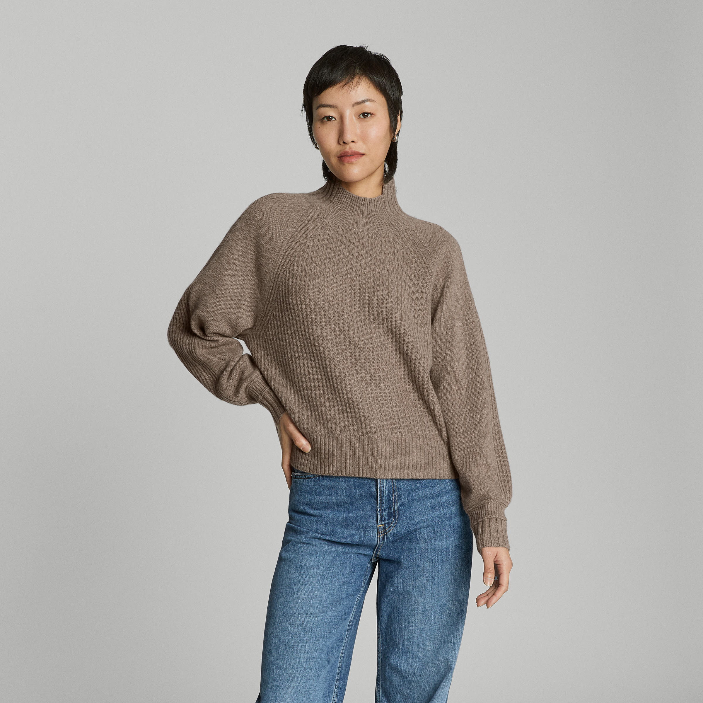 Cashmere Rib Trim Easy Turtleneck - Grey Heather main image 0