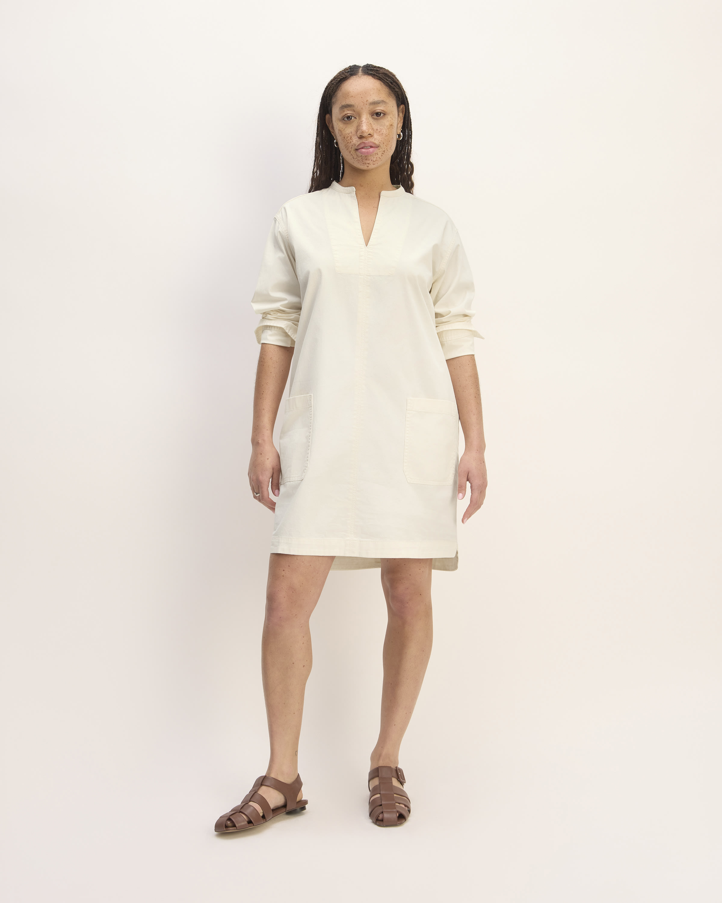 The Long-Sleeve Utility Mini Dress Bone – Everlane