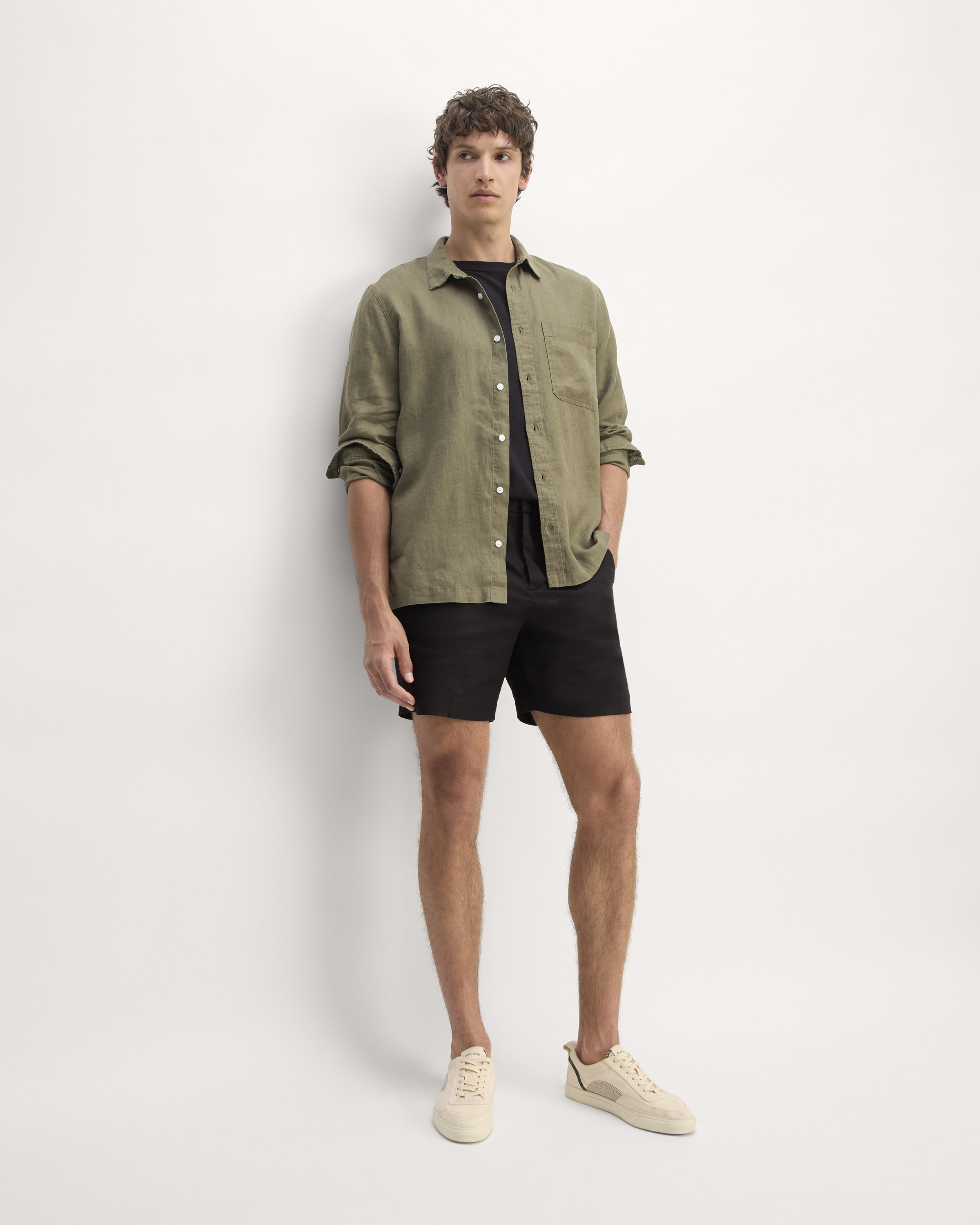 Trouser Shorts, Black Linen