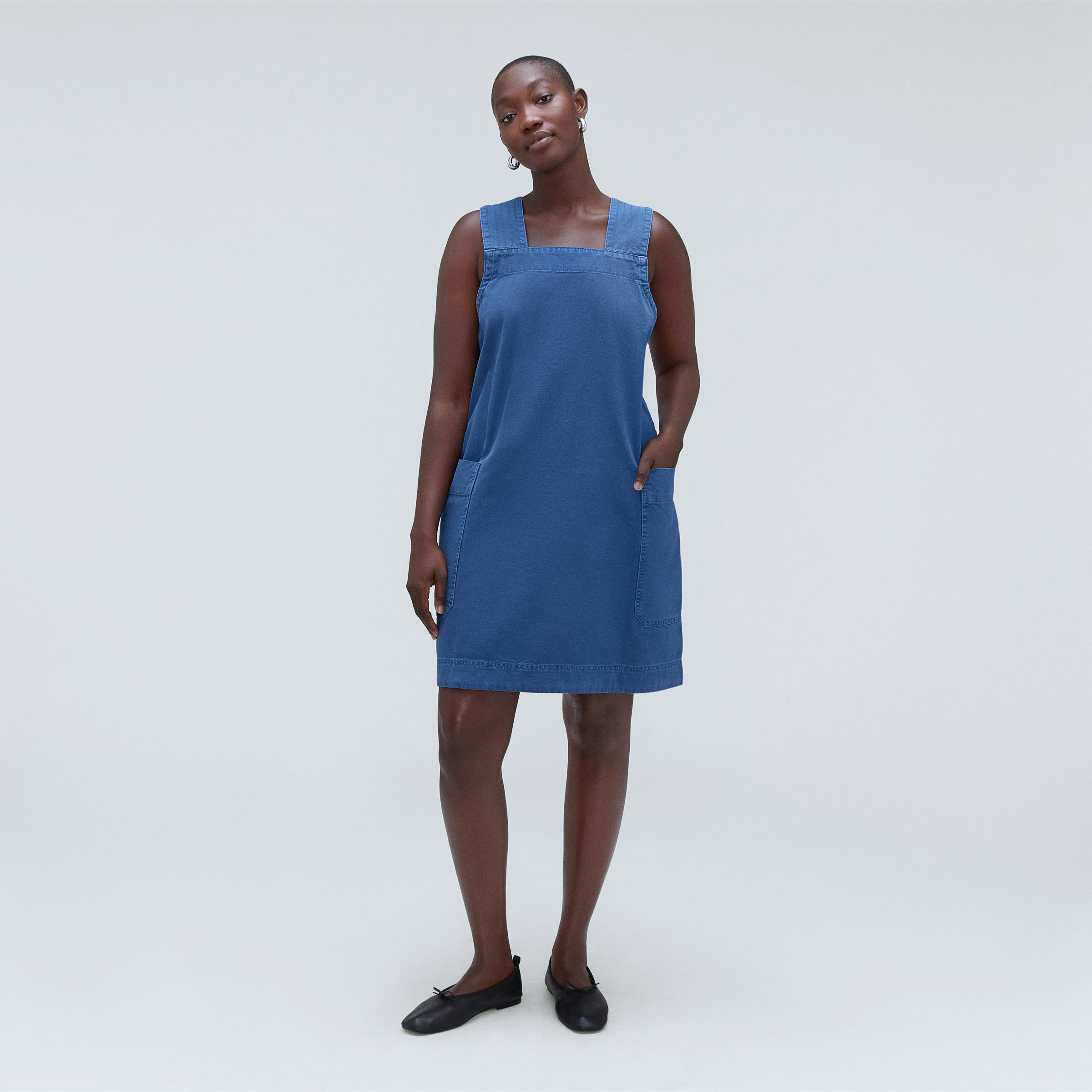 The Cross-Back Apron Mini Dress Deep Blue – Everlane
