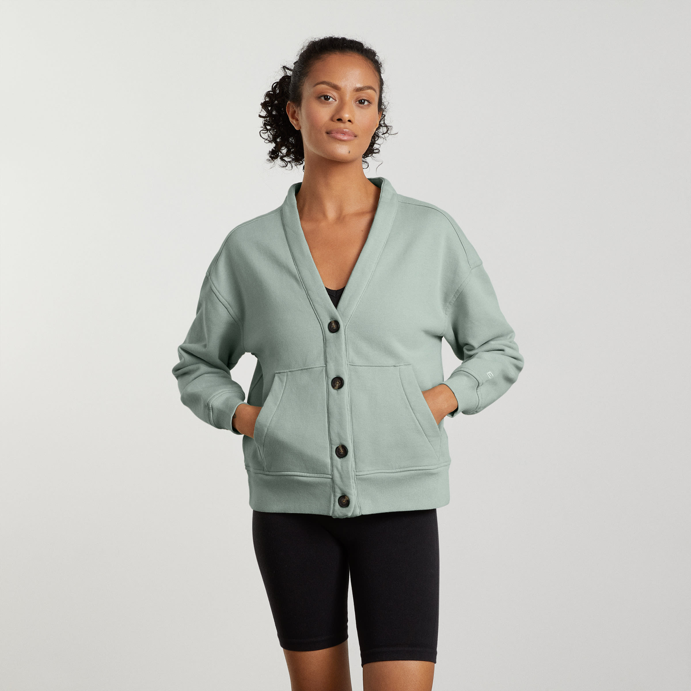The Organic Cotton Varsity Cardigan White Sage Everlane