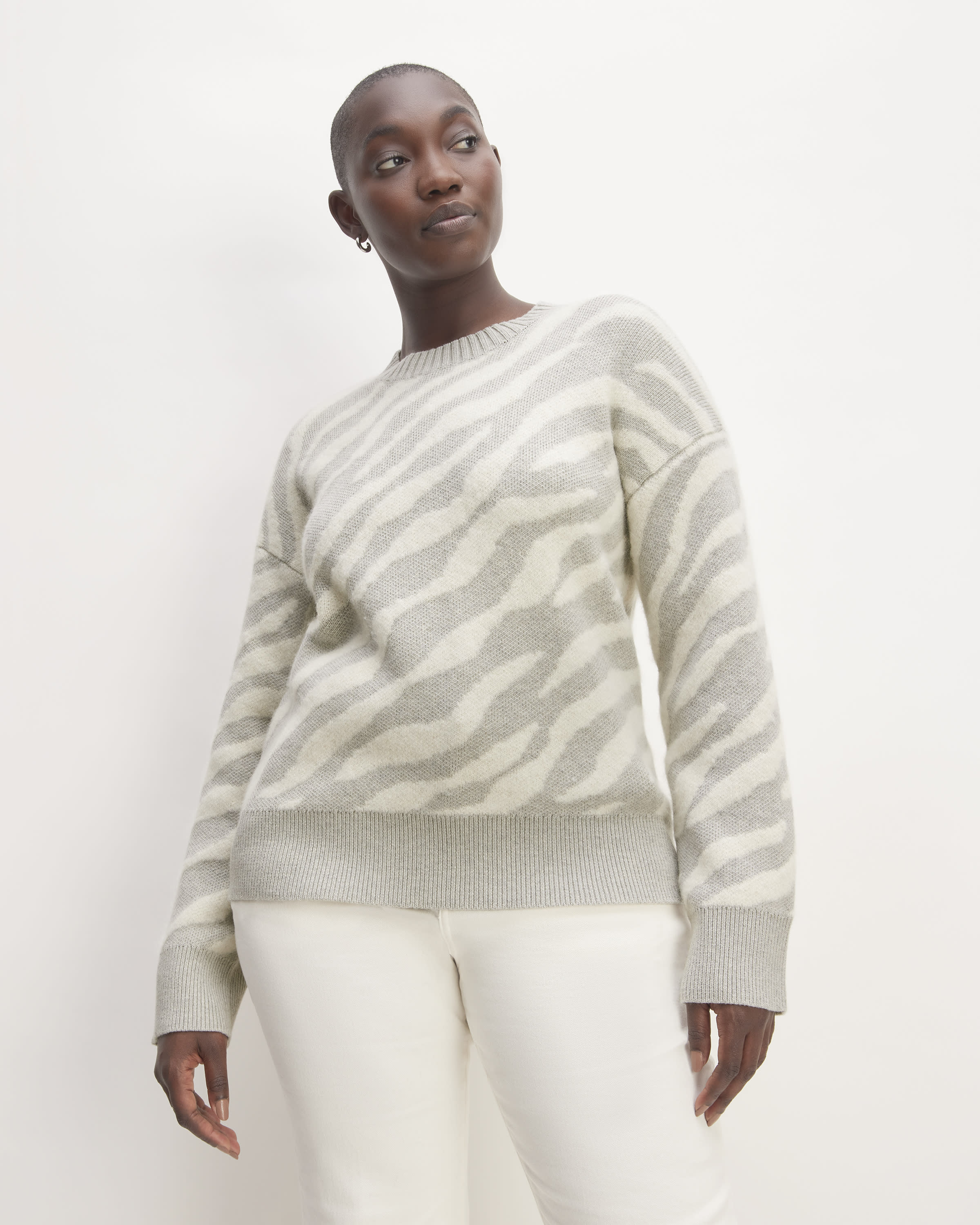 Women's Merino Wool Jacquard Crew Neck Sweater | Winter Sweaters | MUJI USA Off White Pattern / Xs