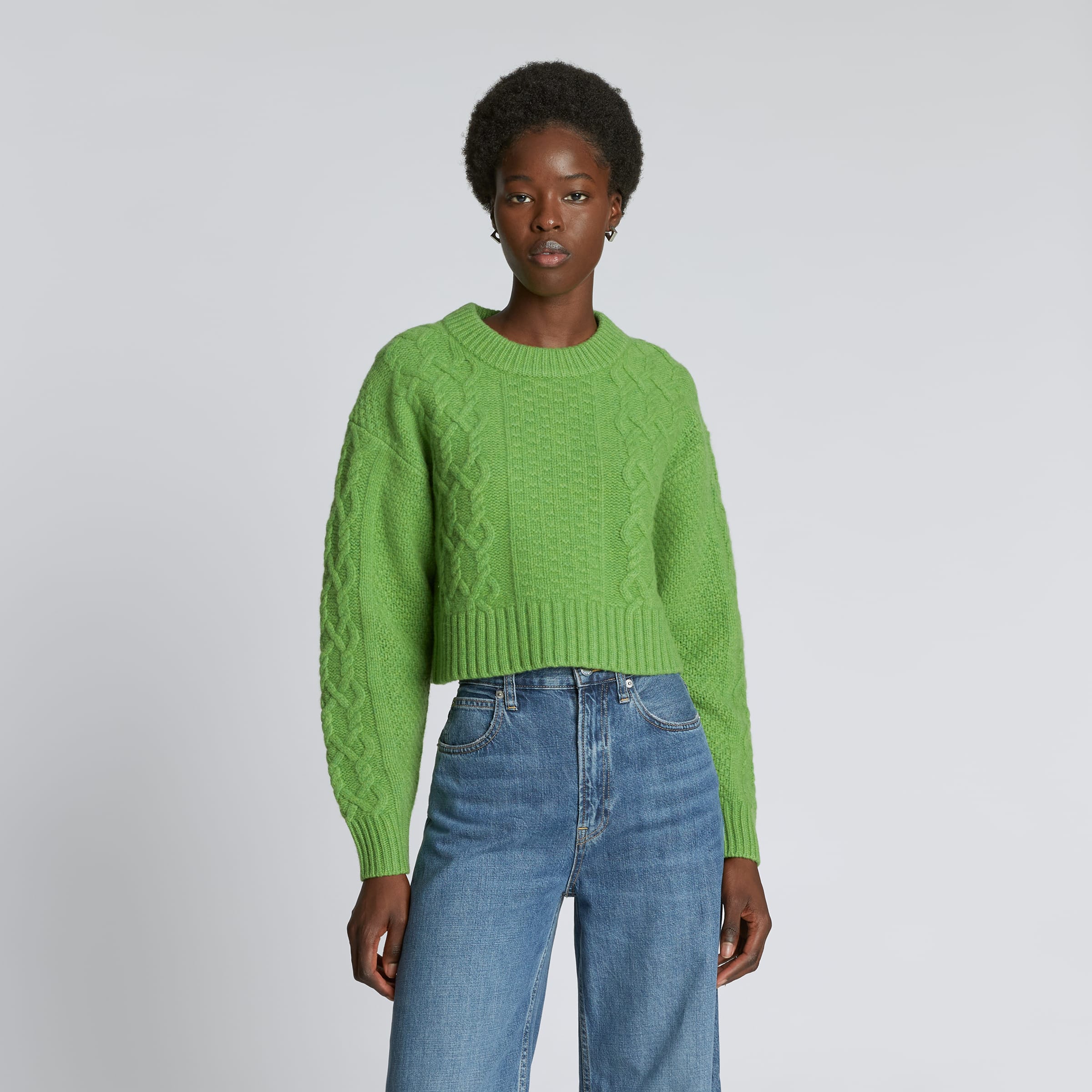 The Felted Merino Cropped Cable Sweater Salted Lime – Everlane