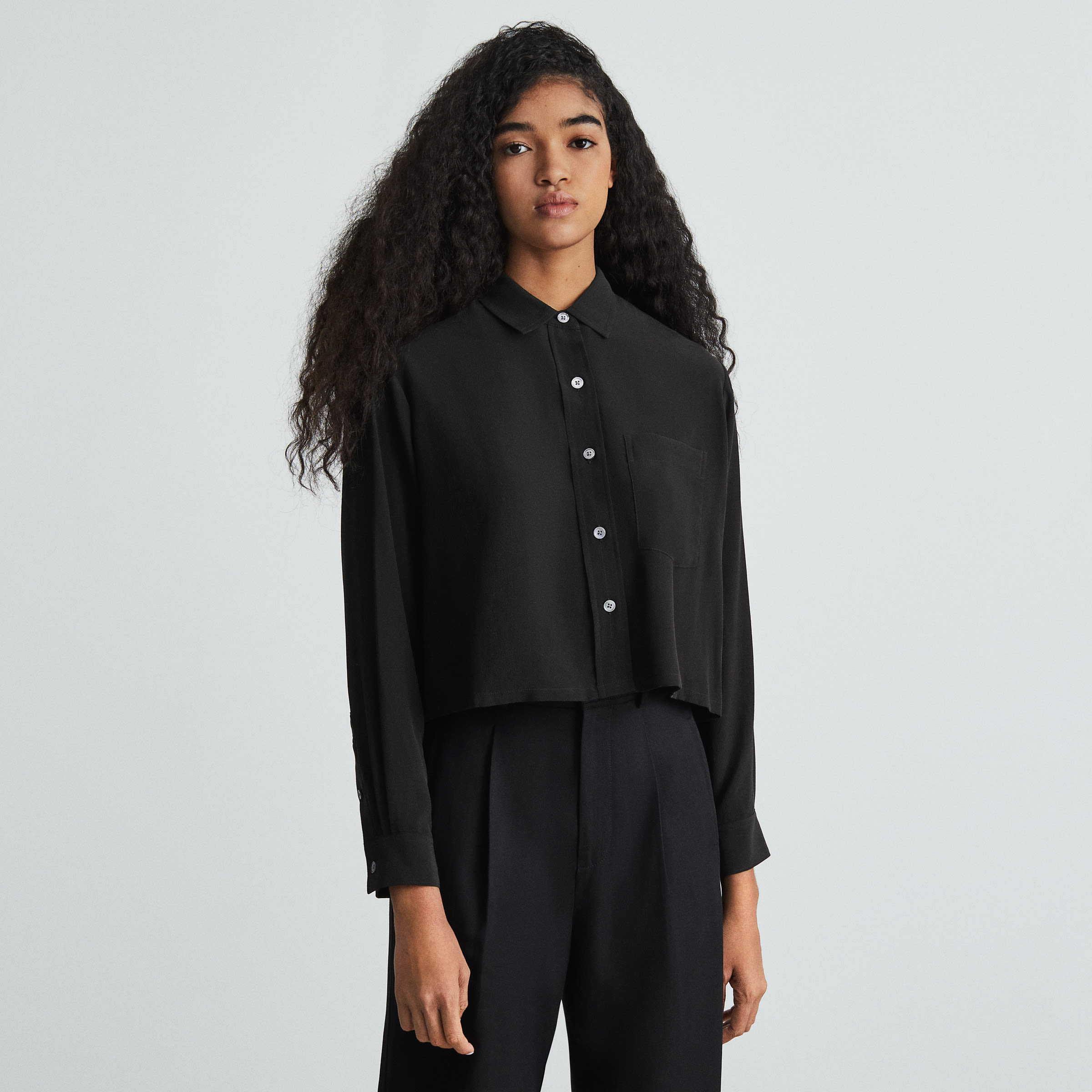 The Silky Cotton Way-Short Shirt Black – Everlane