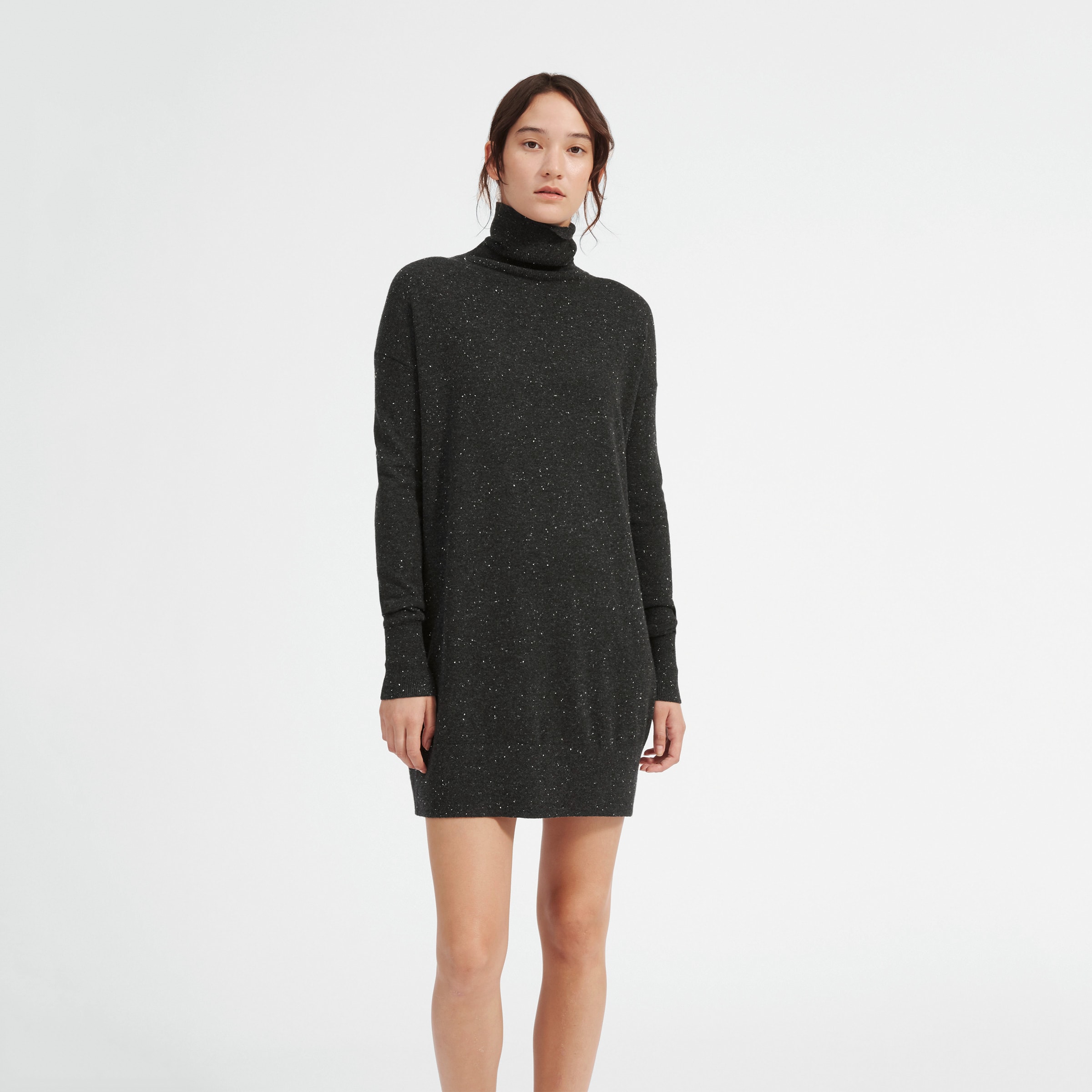 The Cashmere Turtleneck Mini Dress Dark Grey Donegal – Everlane