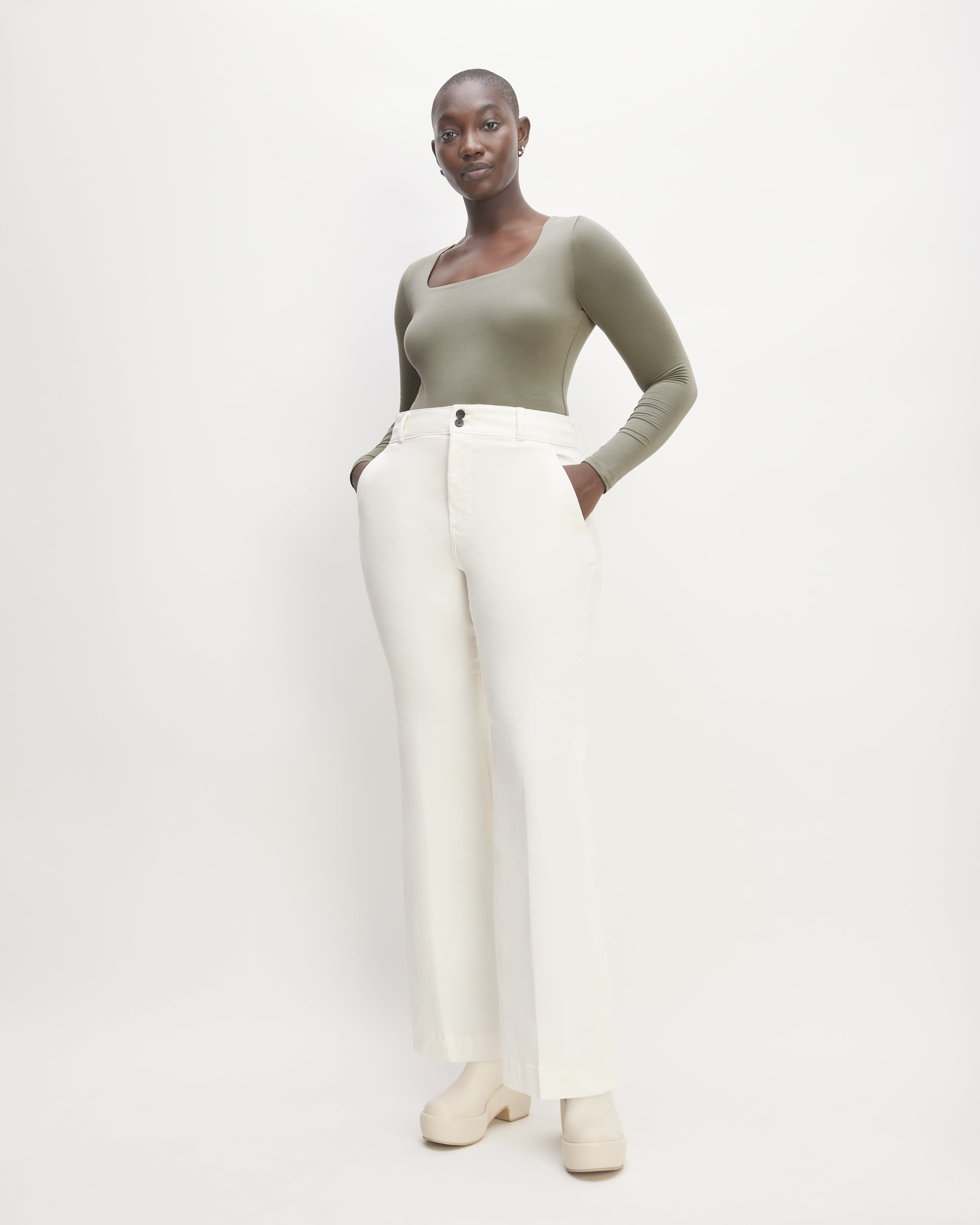 The Long-Sleeve Supima® Square-Neck Bodysuit Dark Sage – Everlane