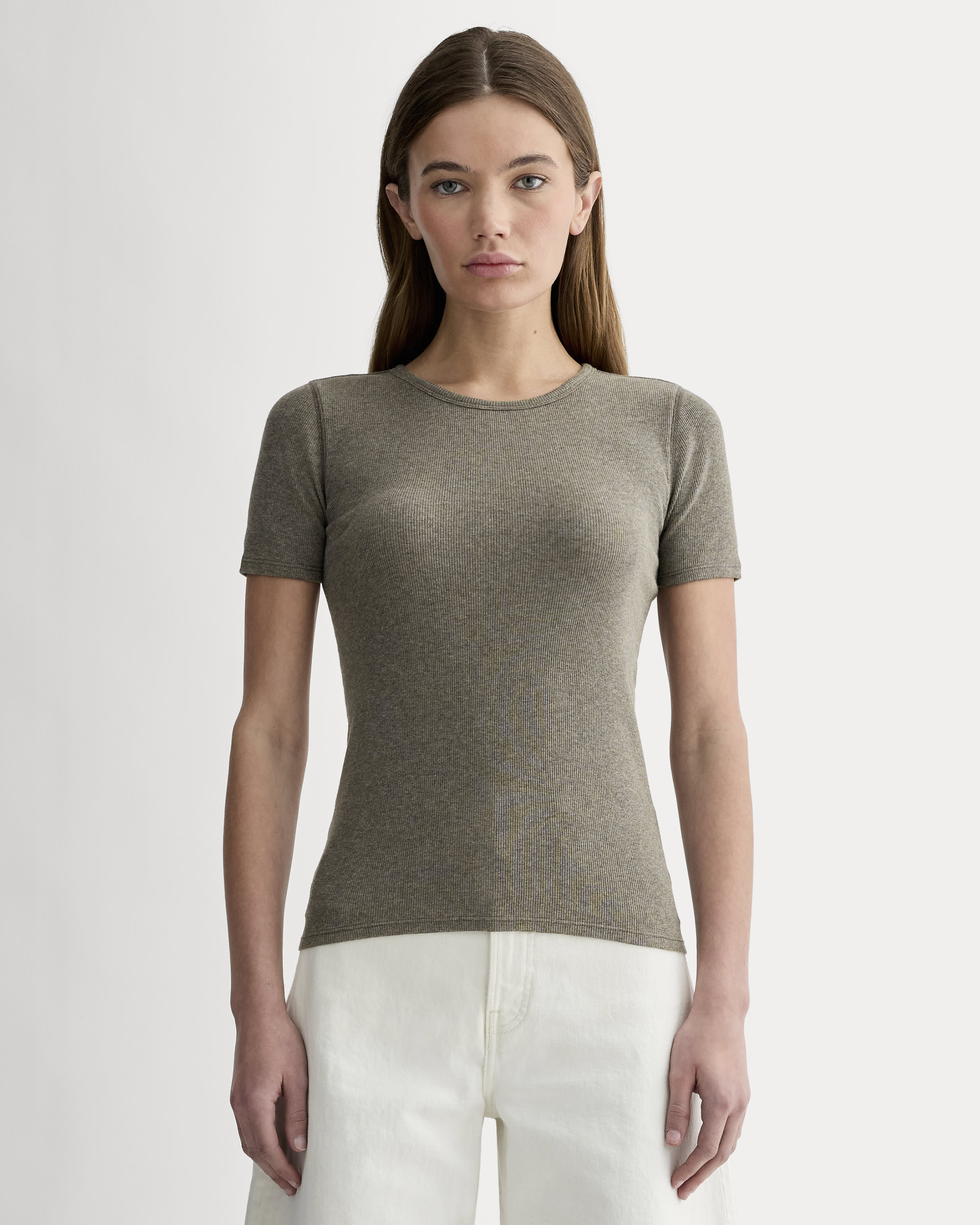 The Luxe Rib Crew Heathered Fatigue – Everlane