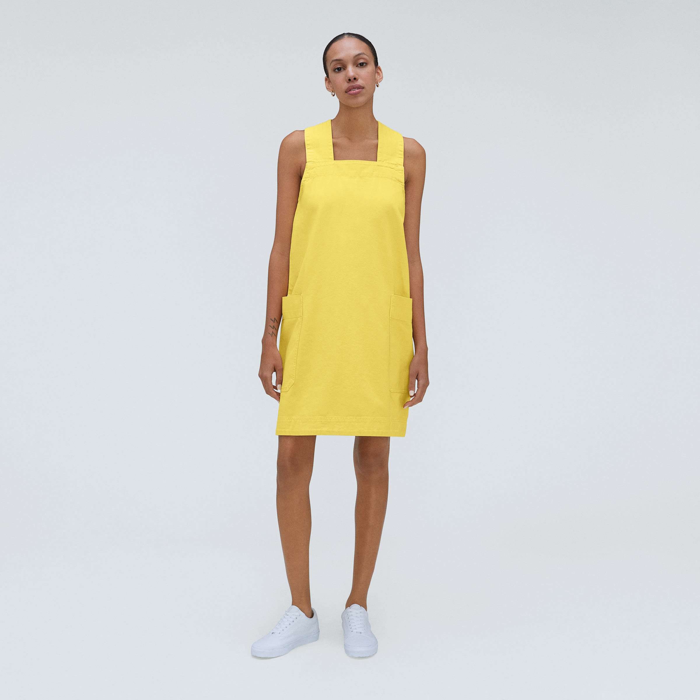 The CrossBack Apron Mini Dress Lemon Everlane