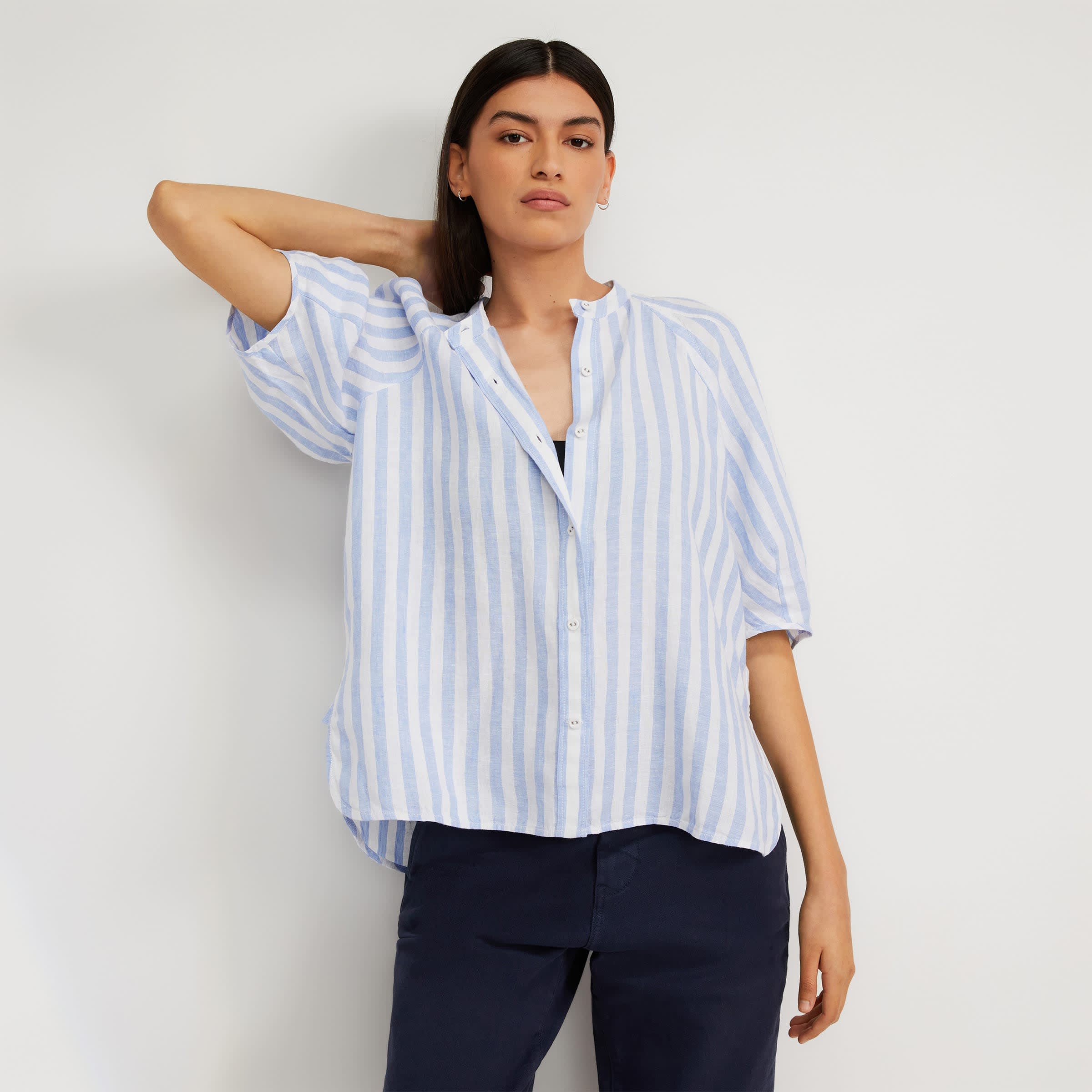 The Linen Puff Sleeve Shirt Blue / White – Everlane