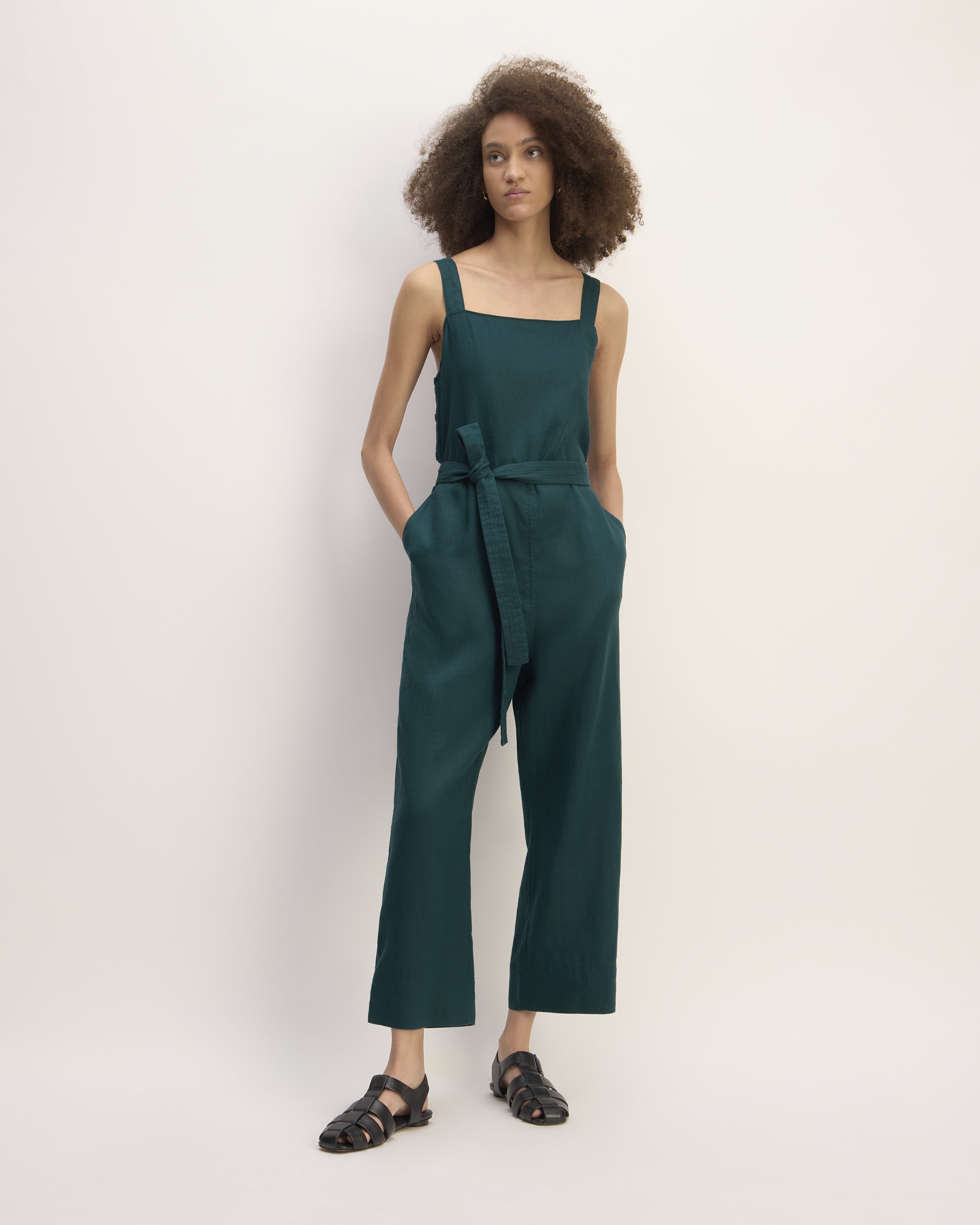 The Linen Side Button Jumpsuit Dark Sea Everlane