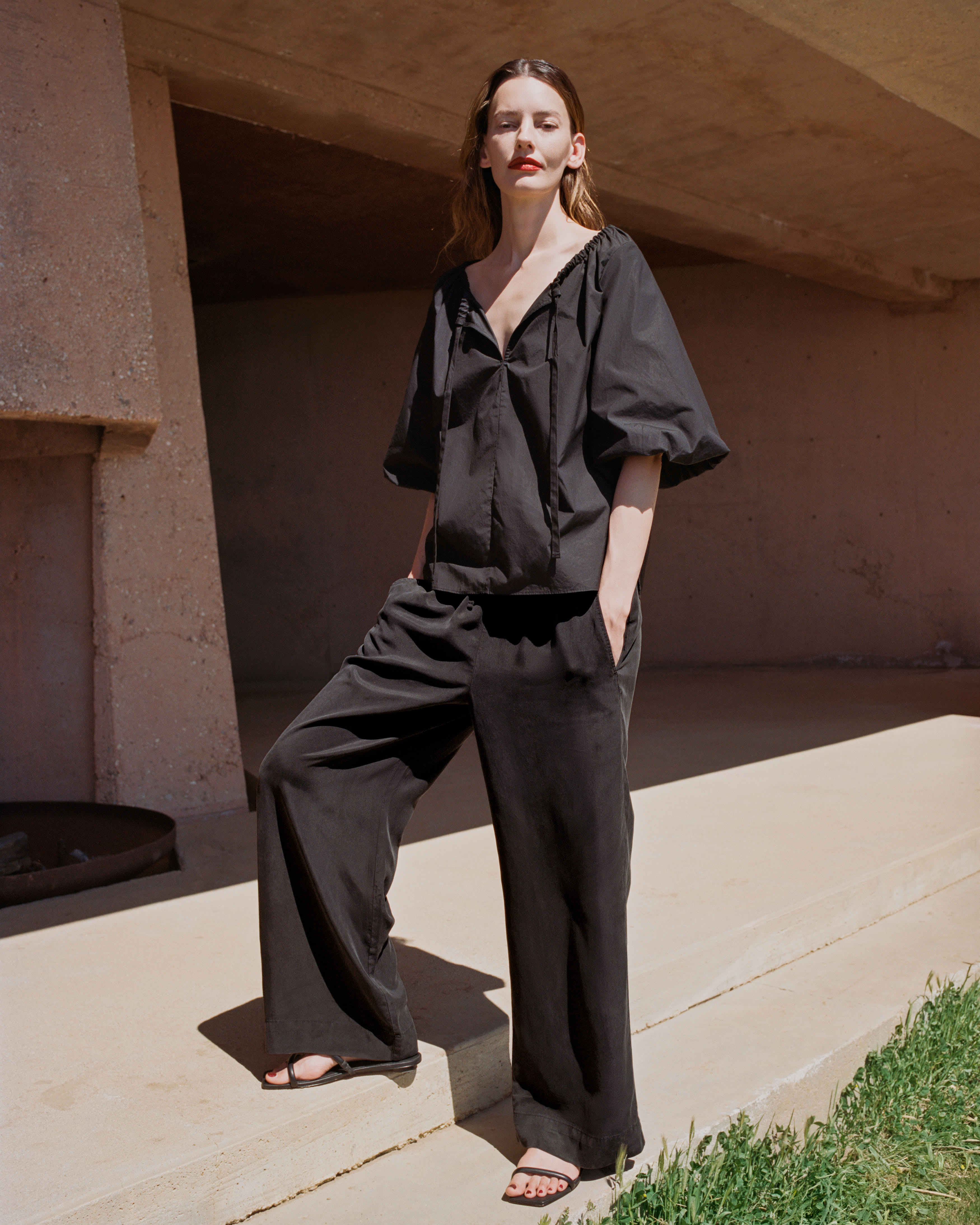 Women Black Tencel Wide Leg Pants