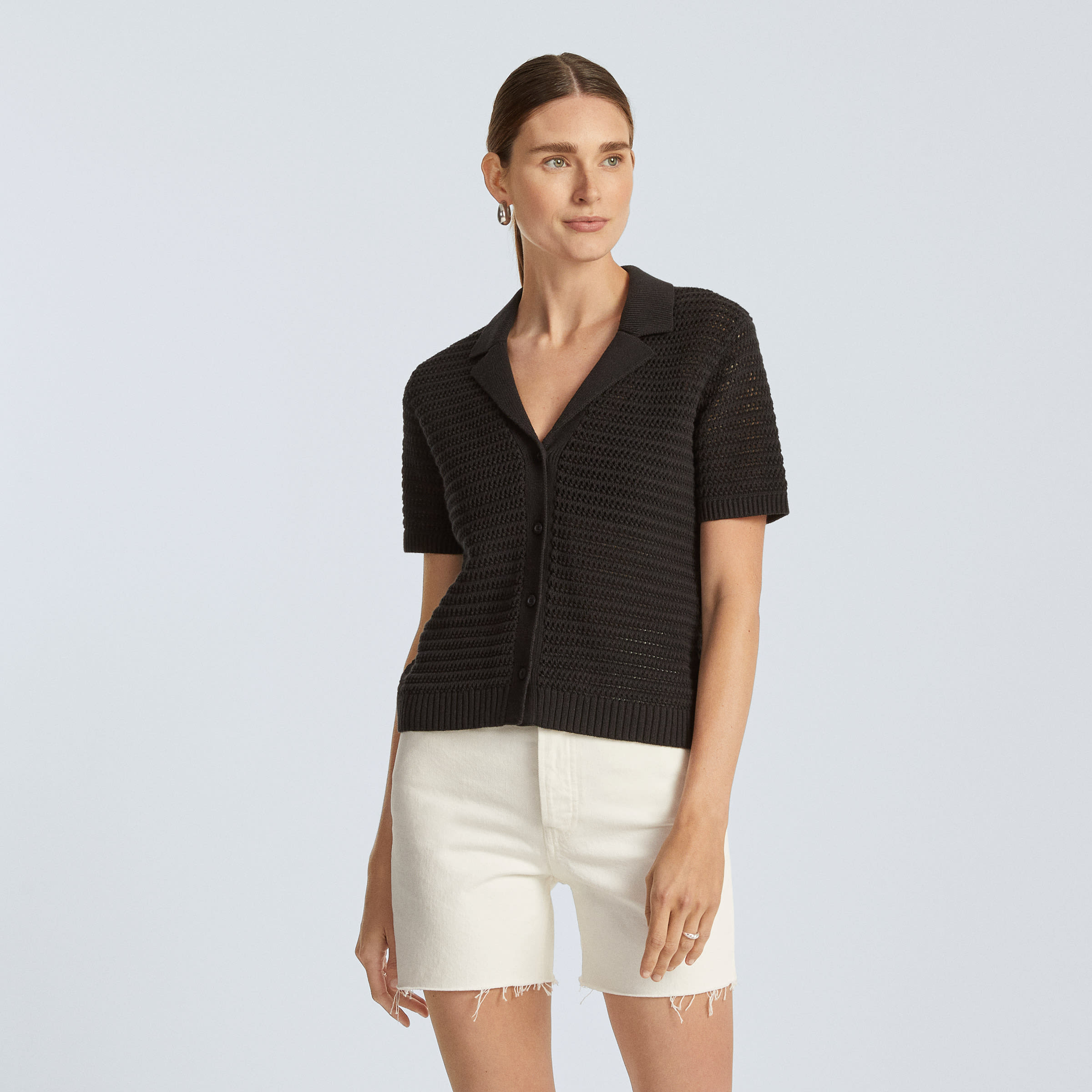 The Crochet Knit Polo Black Everlane