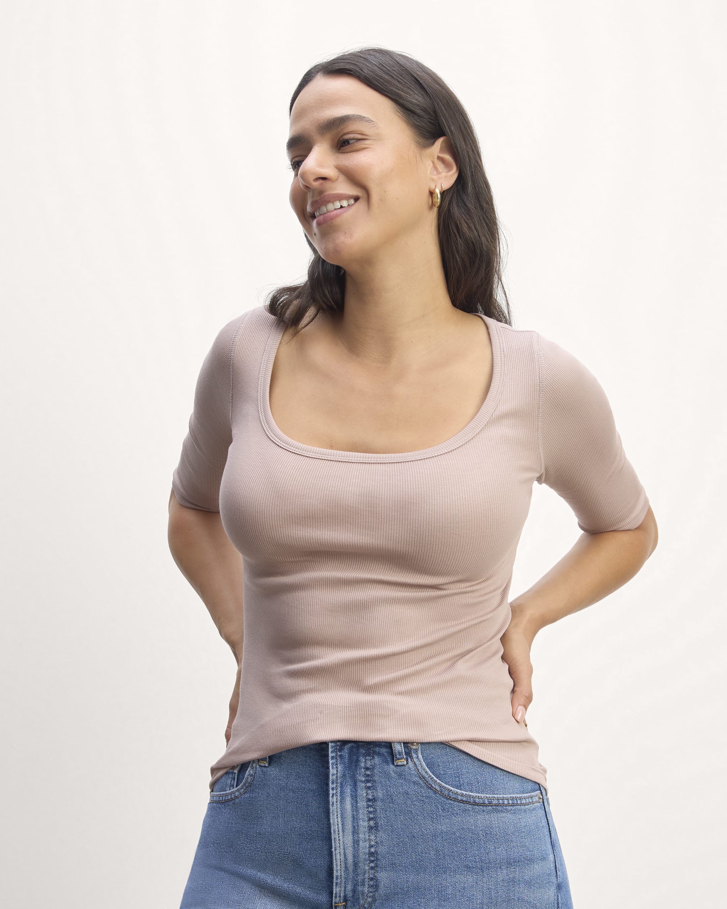 The Luxe Rib Scoop Neck Tee Dusty Rose Everlane