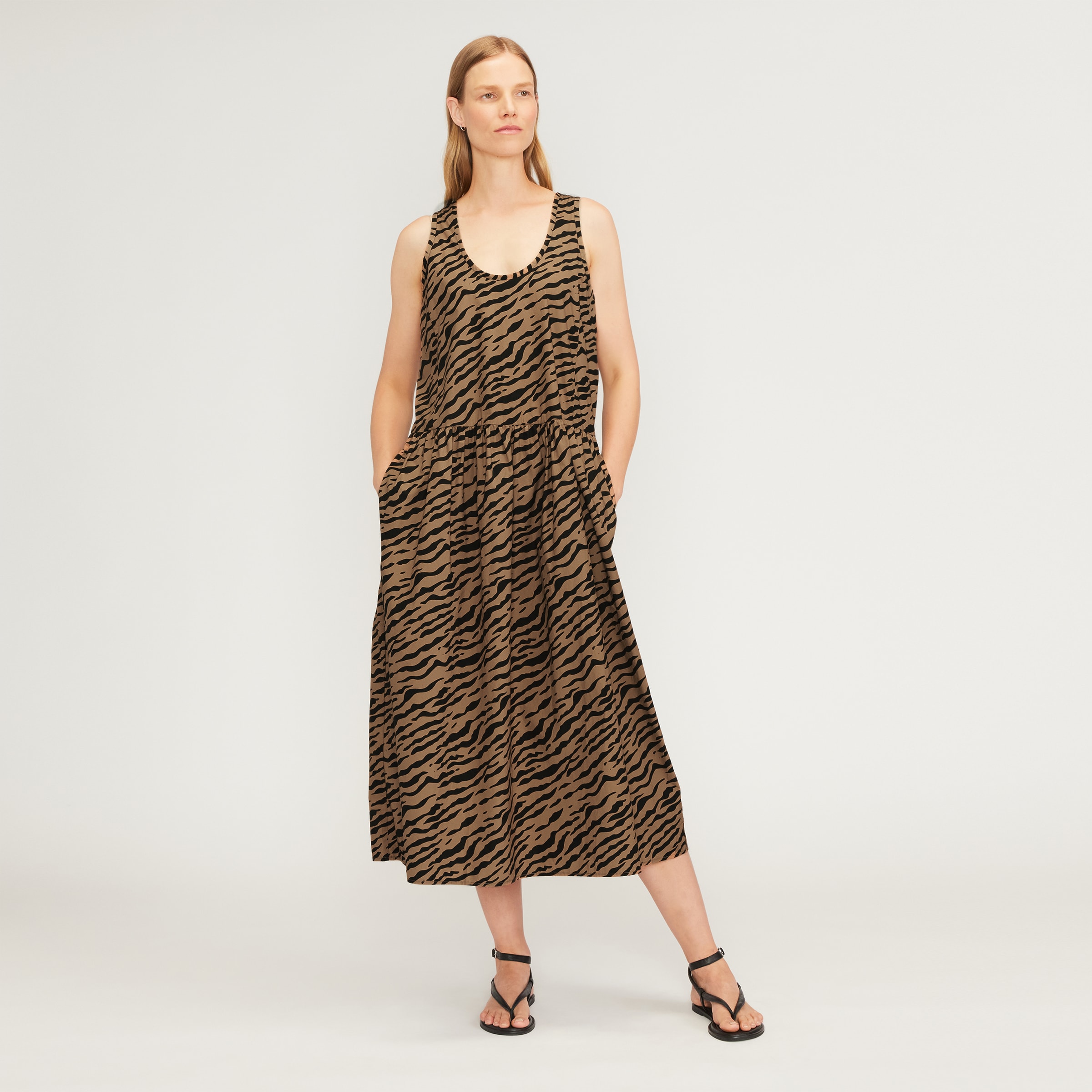 The Poplin Summer Dress Tiger Stripe Toasted Coconut – Everlane