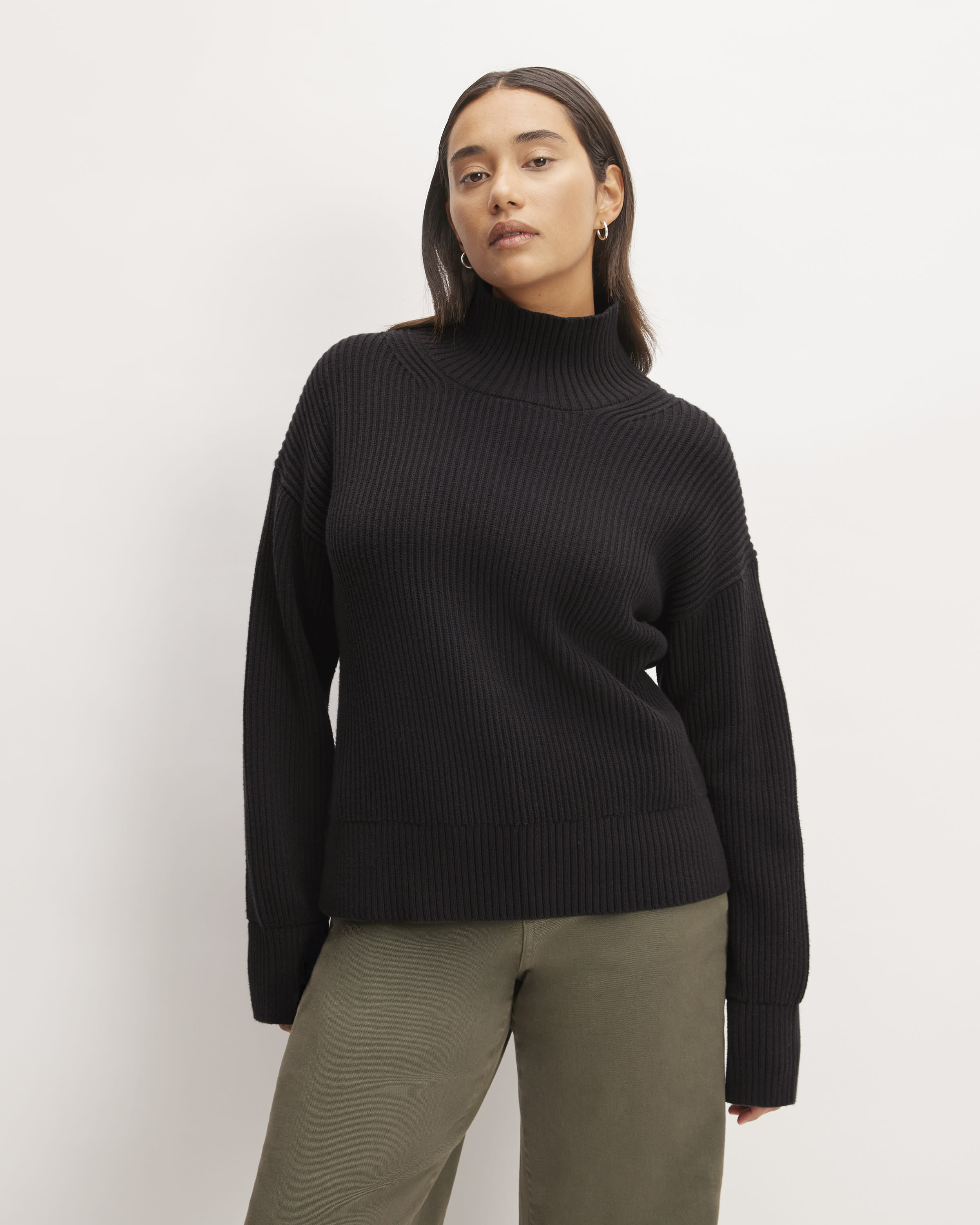 The Organic Cotton Ribbed Turtleneck Black – Everlane