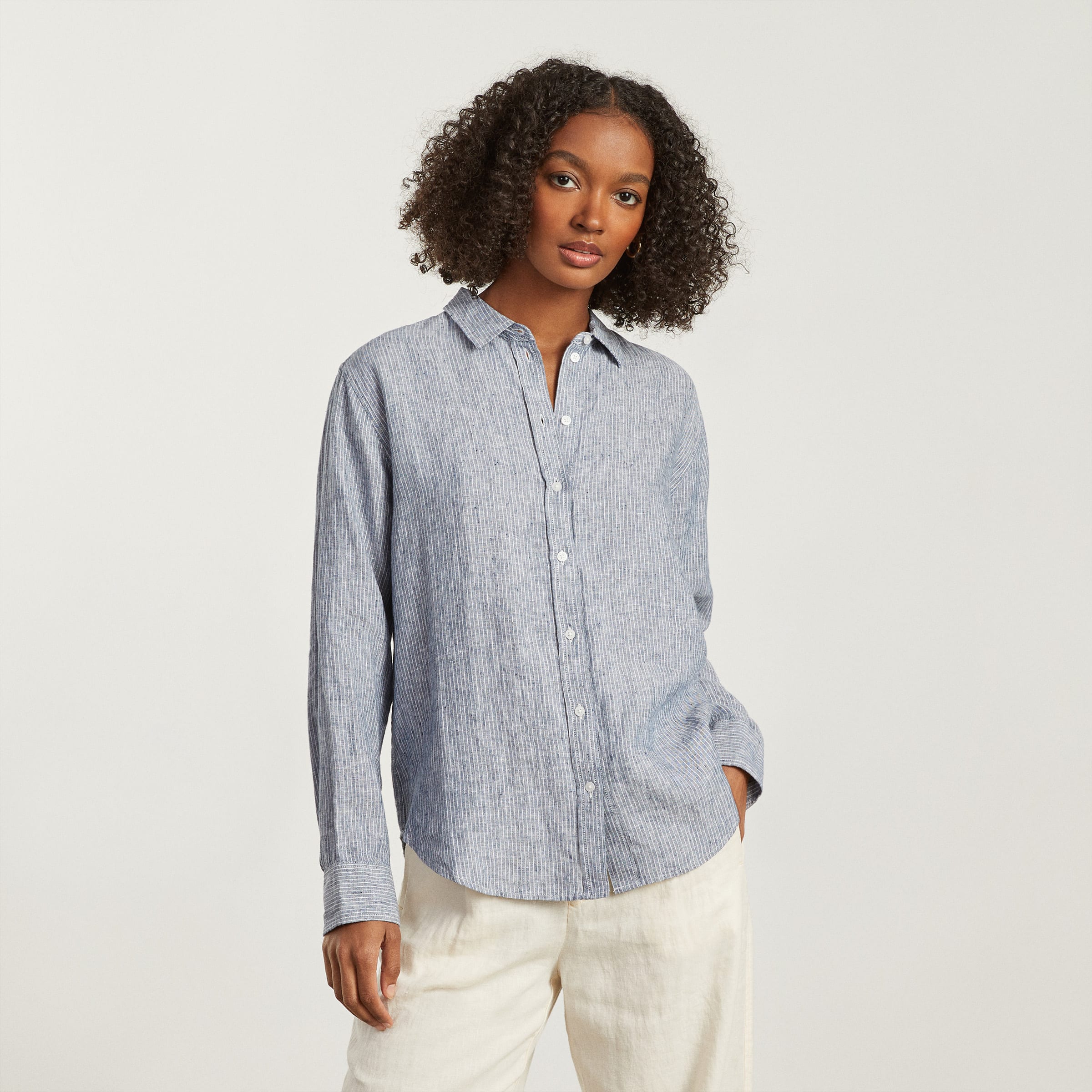The Linen Relaxed Shirt Blue Pinstripe – Everlane