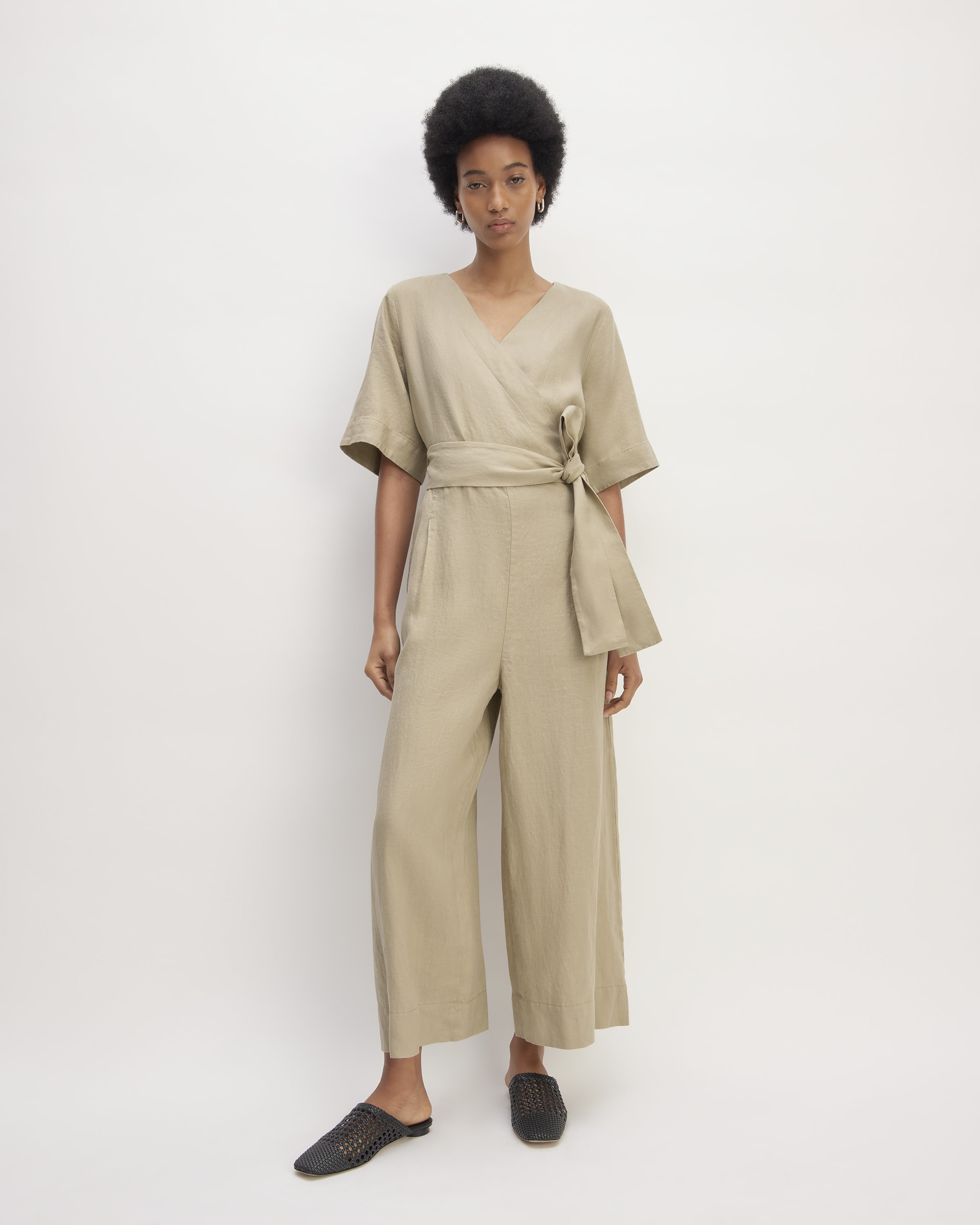 The Wrap Jumpsuit in Linen Trench Coat Khaki Everlane
