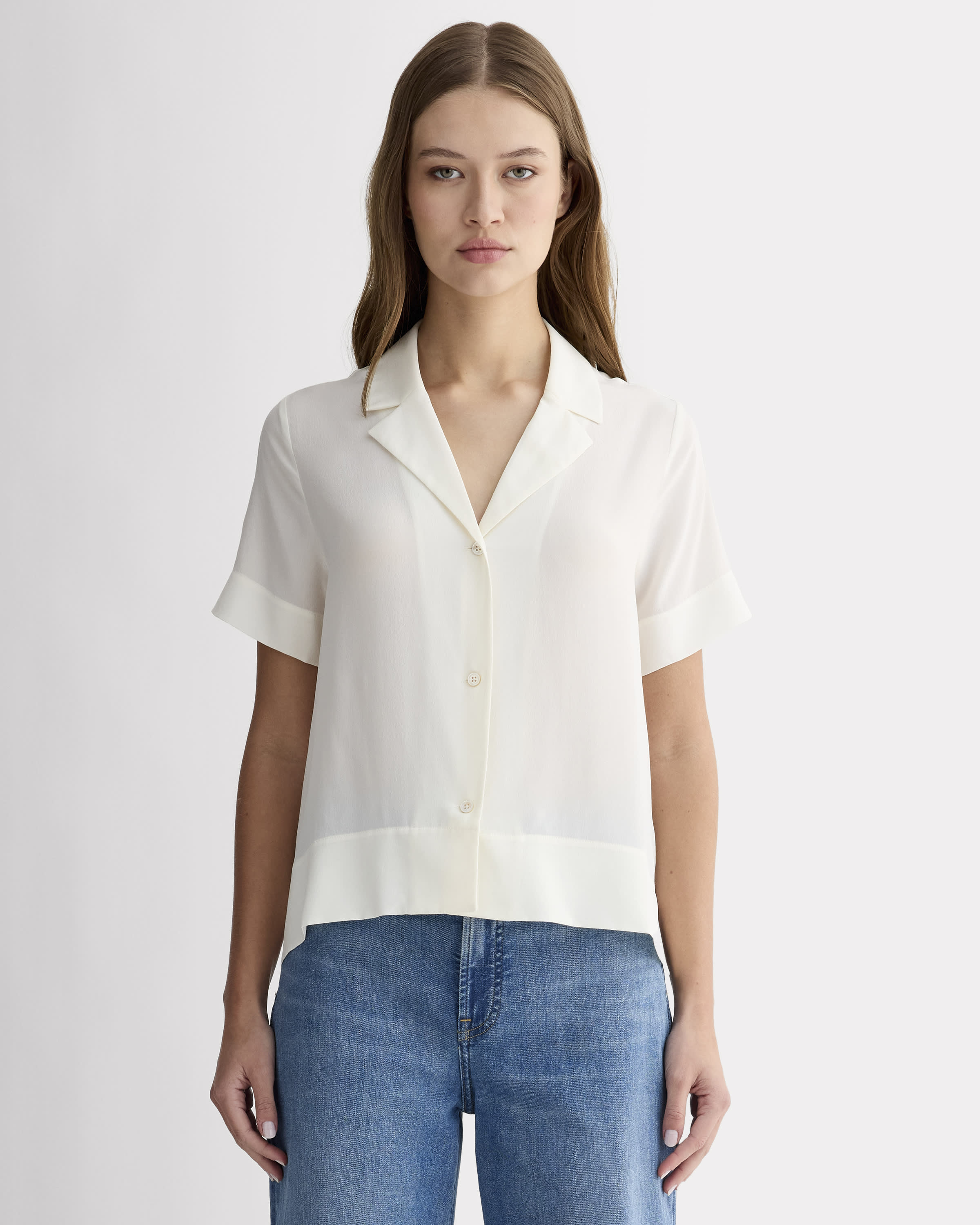 The Notch Shirt in Washable Silk Off-White – Everlane