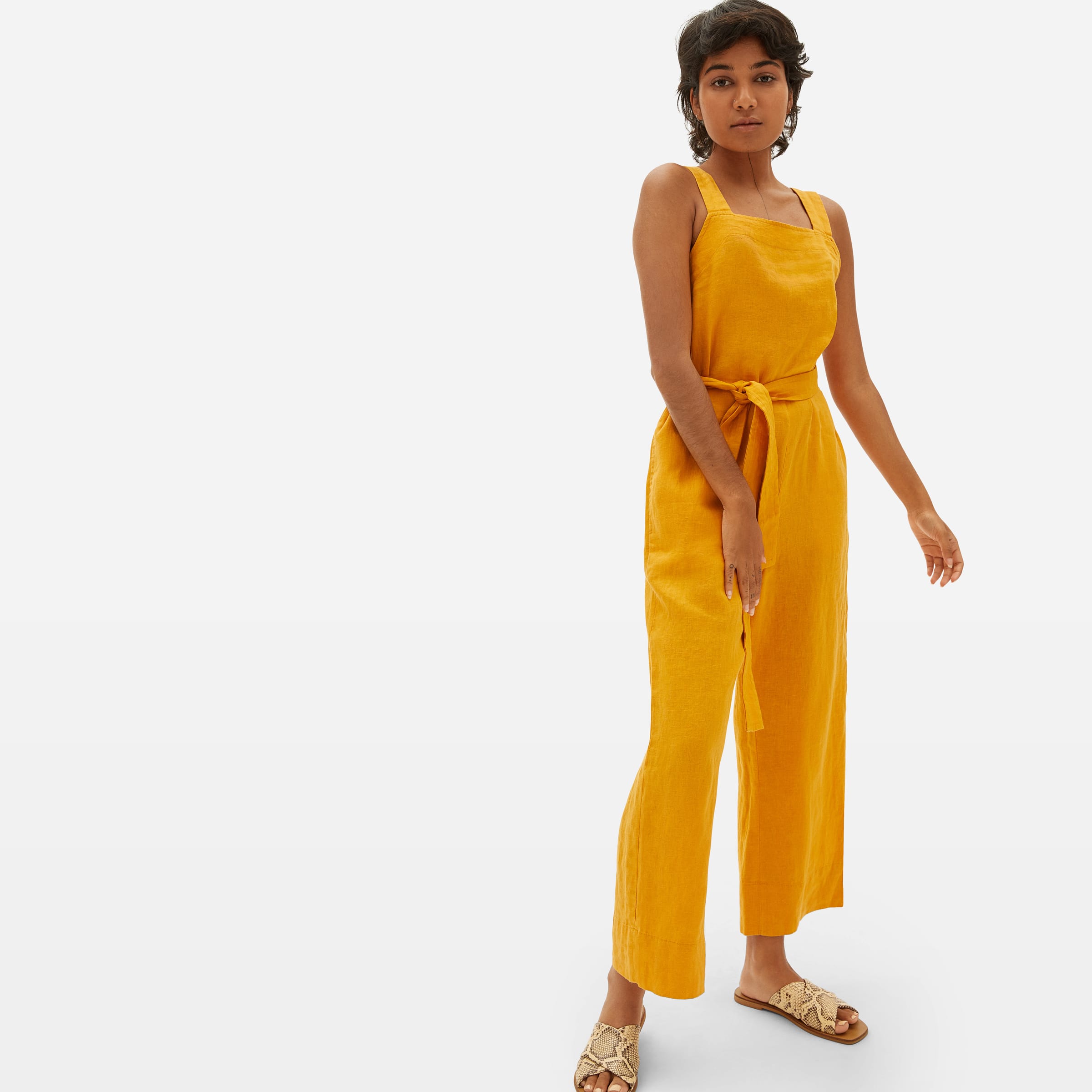 Linen Wide Leg Jumpsuit - TORINO Amber Yellow Midi – notPERFECTLINEN