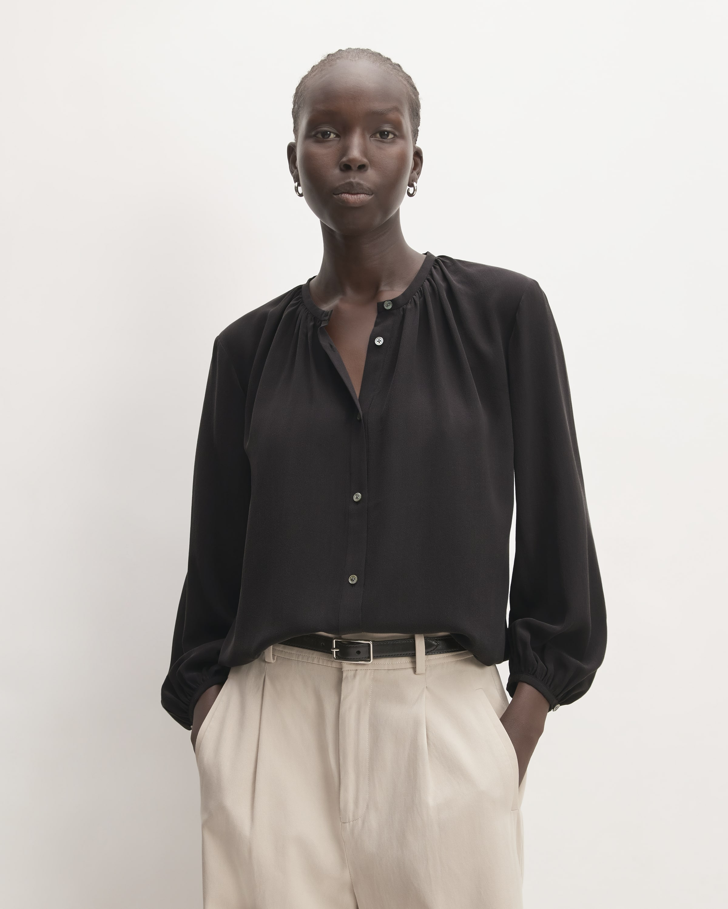 Image of The Clean Silk Shirred Blouse