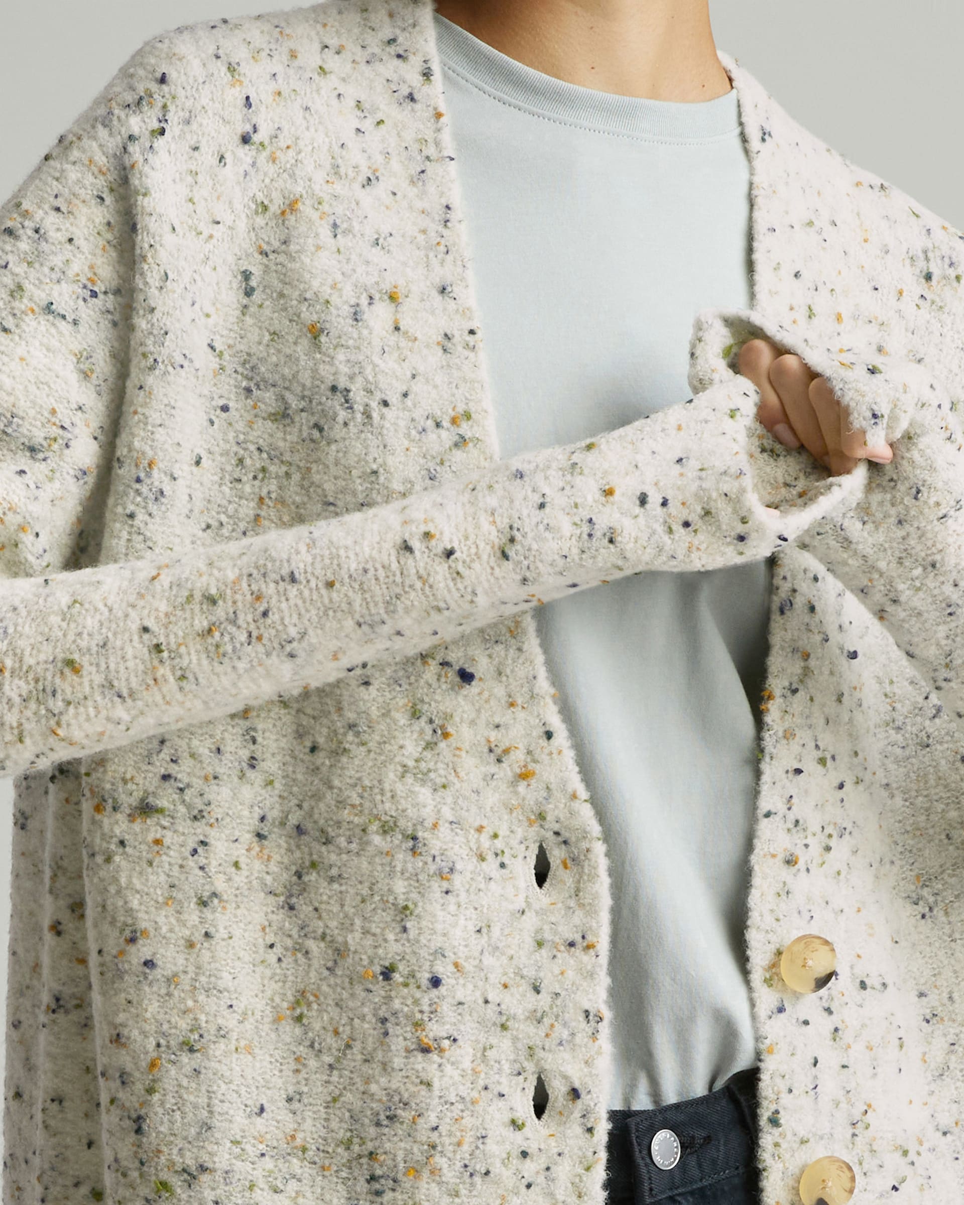 Ribbed Crewneck Cardigan - Seafoam main image 1