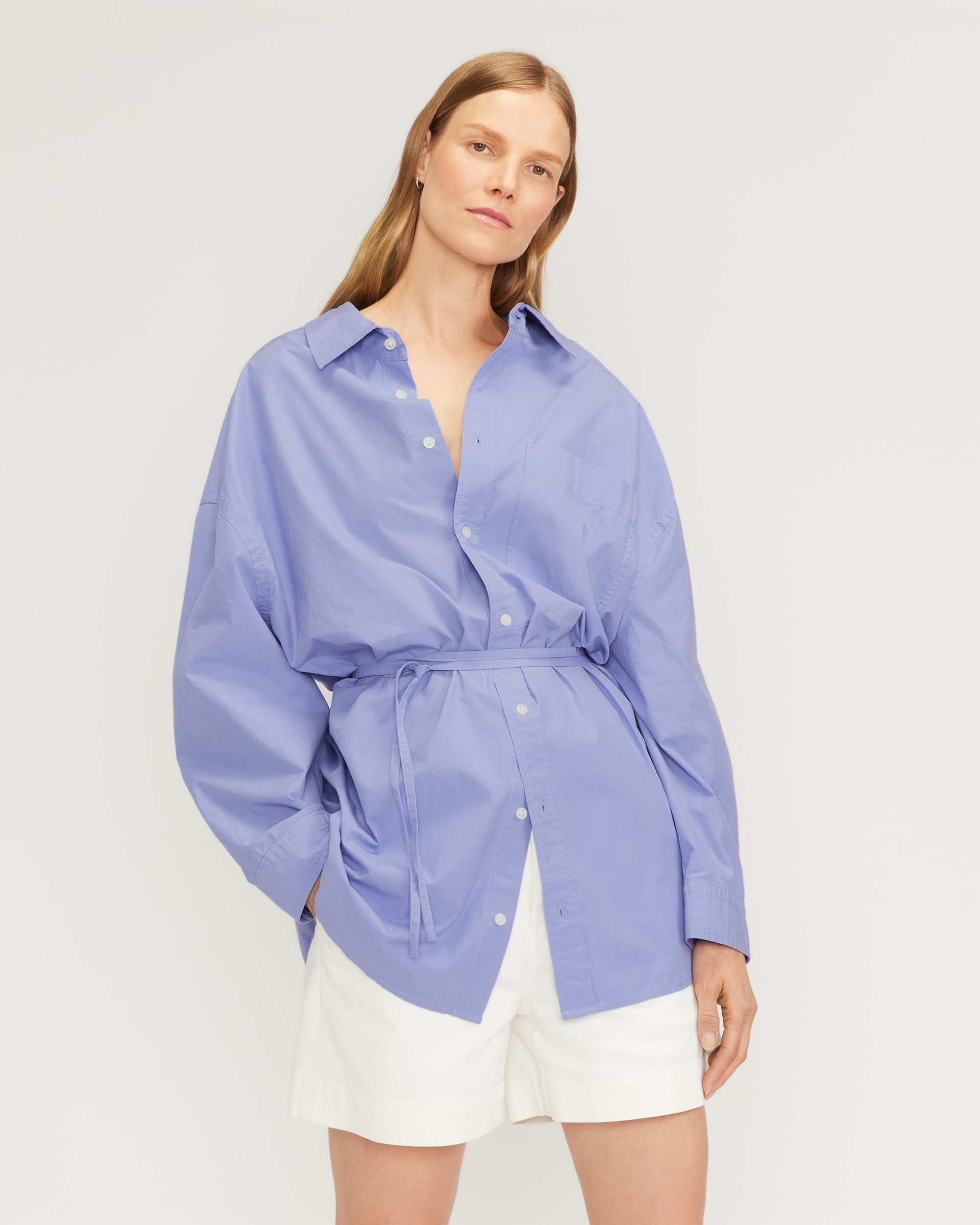 Vilania Button 3 4 Shirt Cornflower Blue