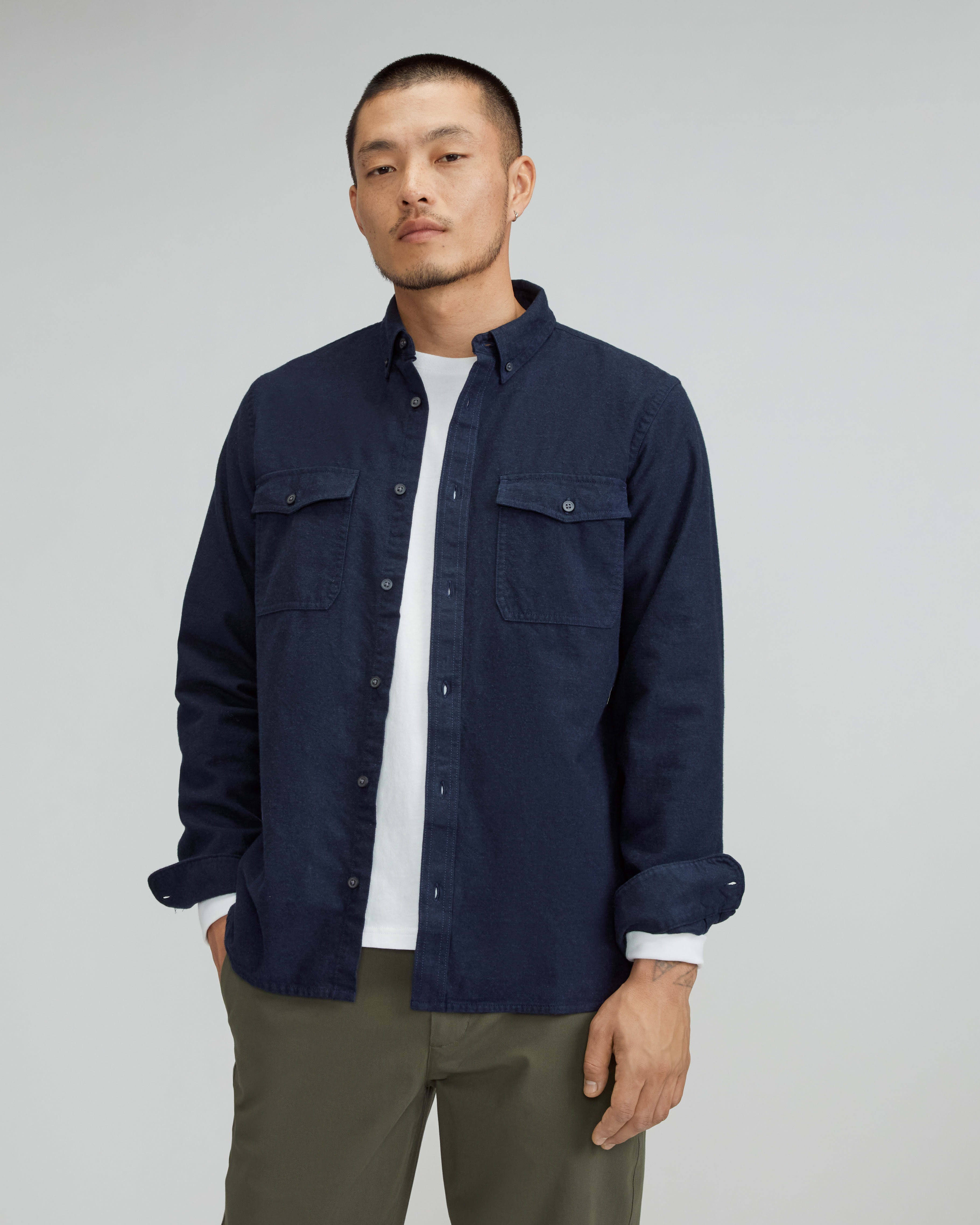 The Brushed Flannel Shirt Heather Navy – Everlane
